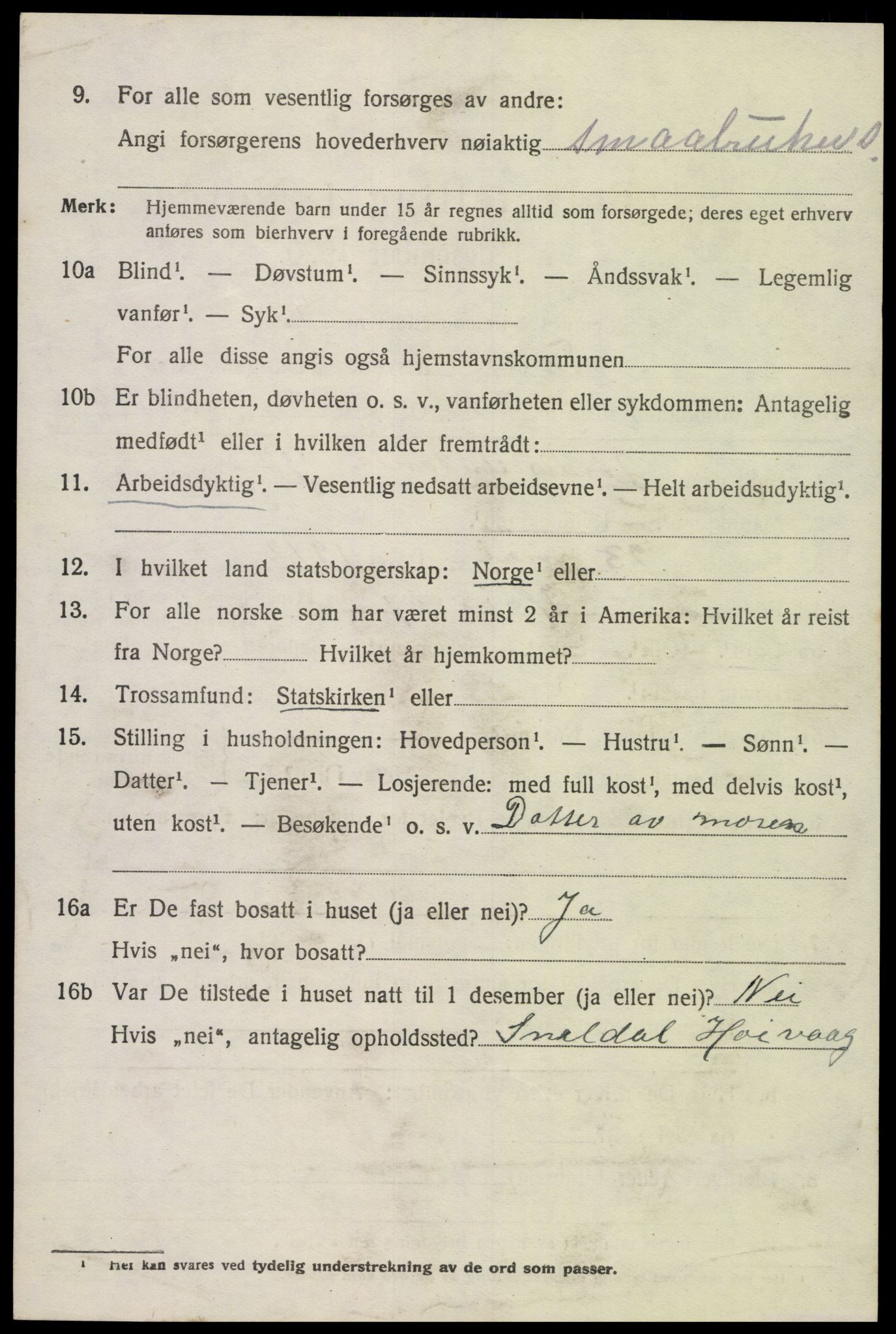 SAK, 1920 census for Tveit, 1920, p. 1469