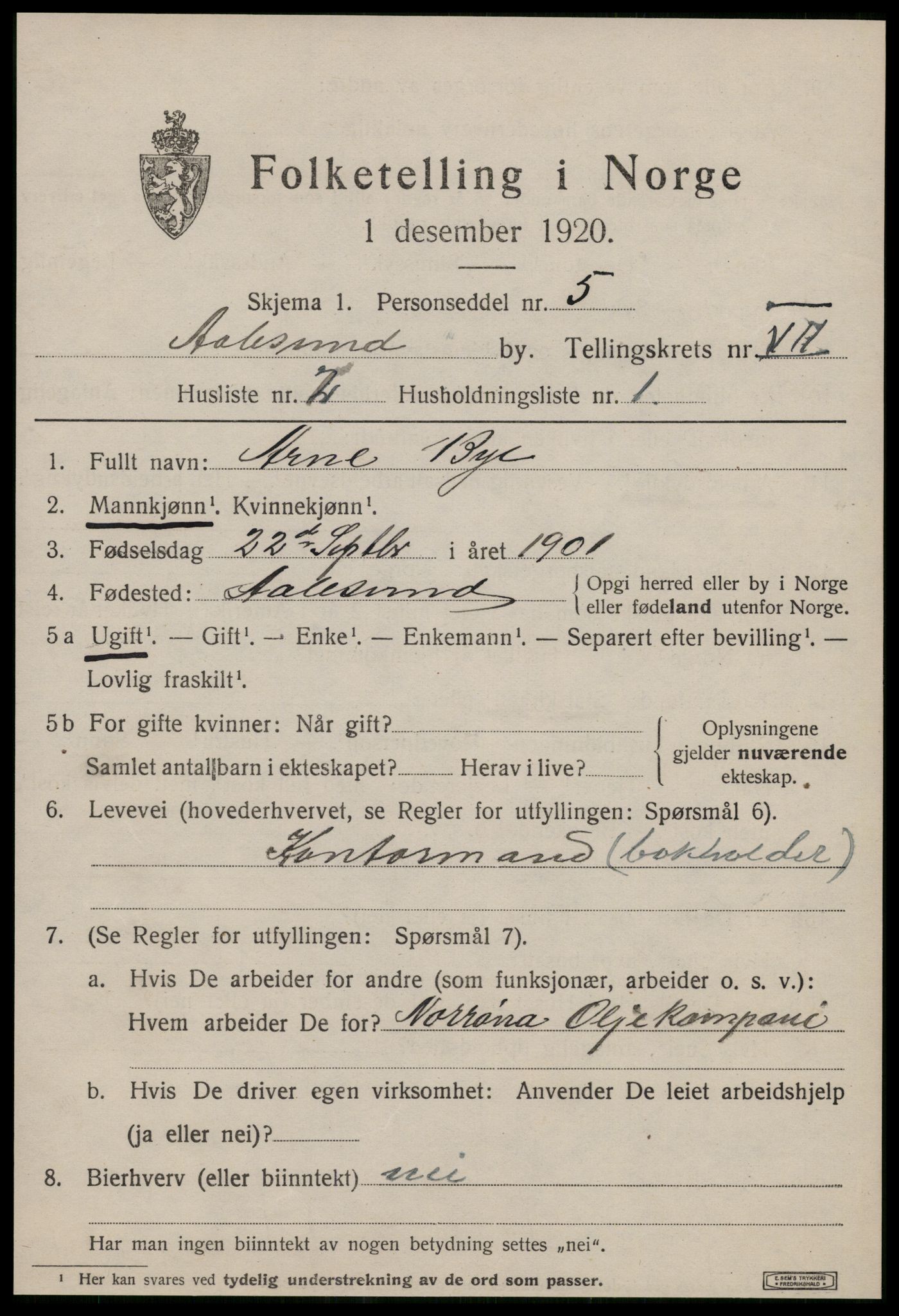 SAT, 1920 census for Ålesund, 1920, p. 19056