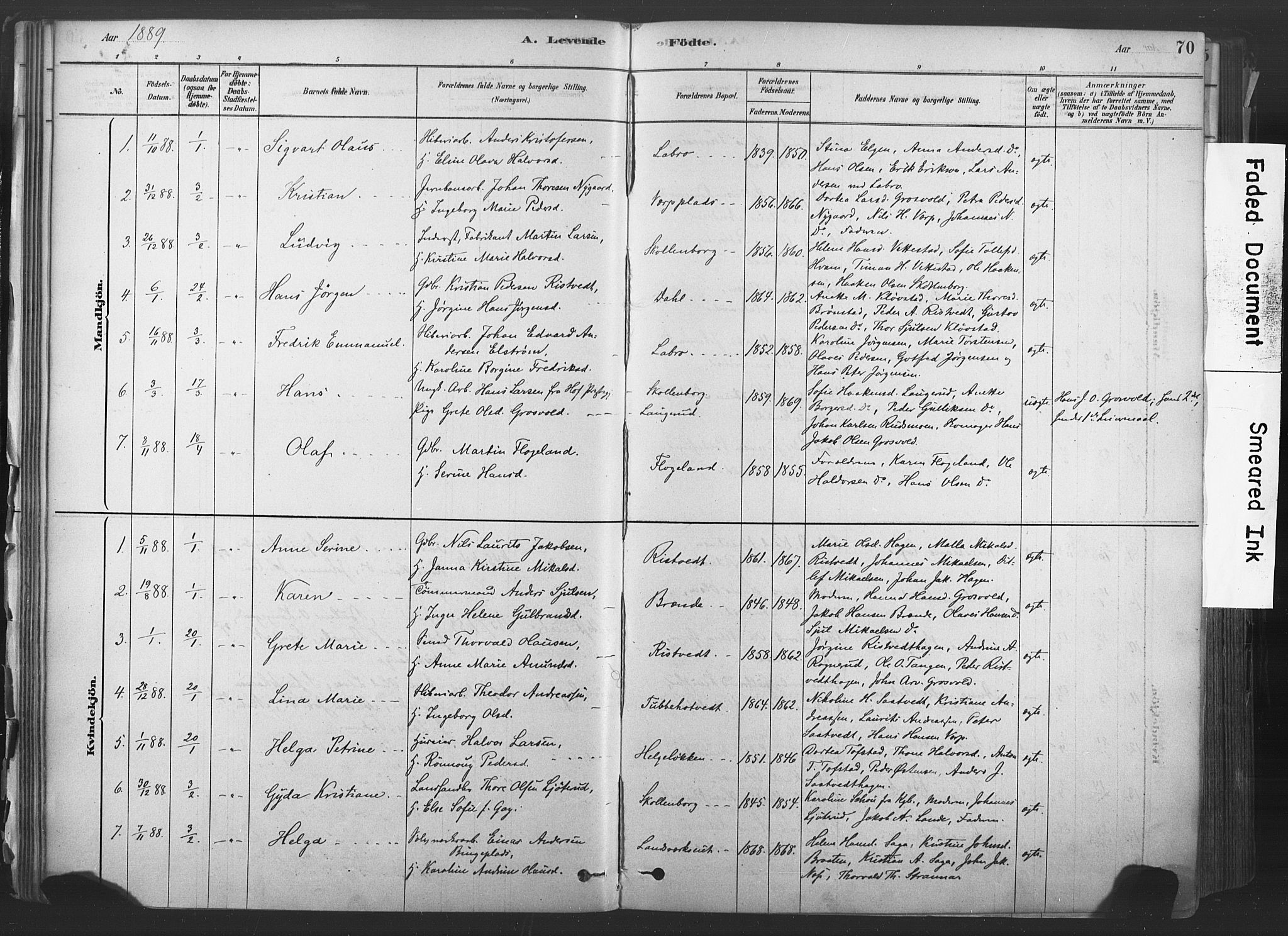 Sandsvær kirkebøker, AV/SAKO-A-244/F/Fd/L0001: Parish register (official) no. IV 1, 1878-1906, p. 70