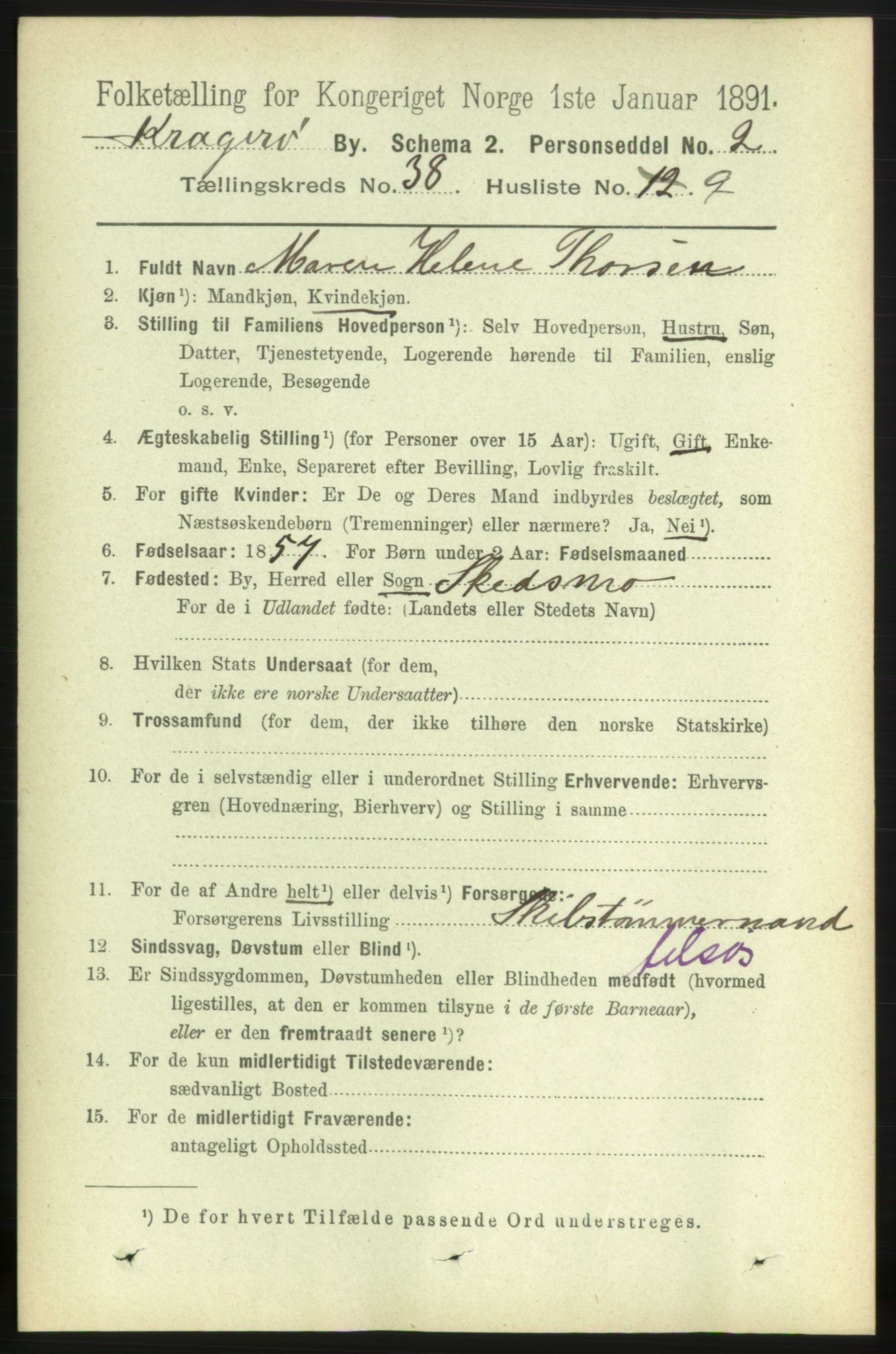 RA, 1891 census for 0801 Kragerø, 1891, p. 7194