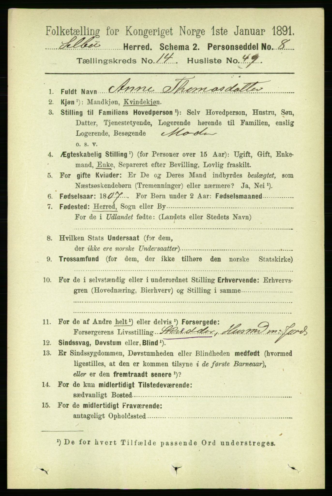 RA, 1891 census for 1664 Selbu, 1891, p. 5391