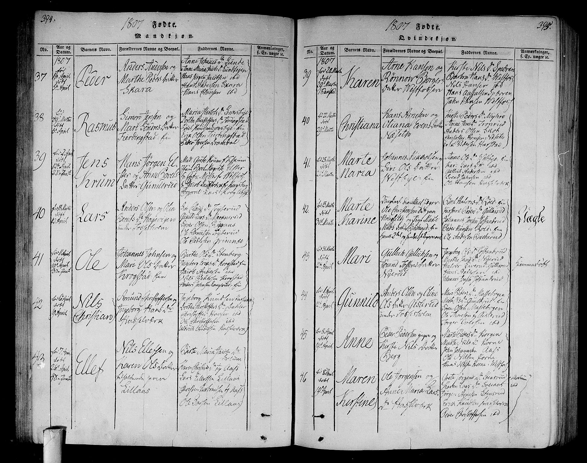 Eiker kirkebøker, SAKO/A-4/F/Fa/L0010: Parish register (official) no. I 10, 1806-1815, p. 394-395