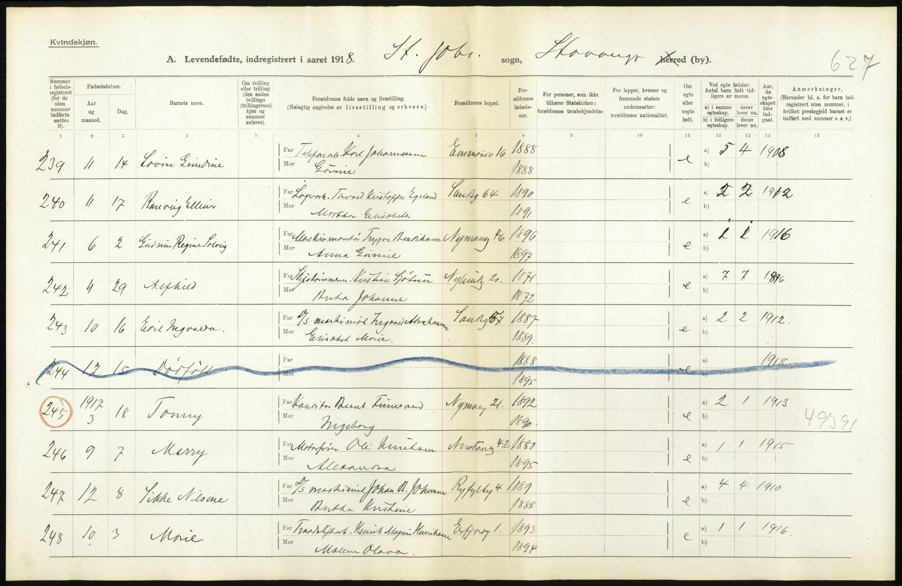 Statistisk sentralbyrå, Sosiodemografiske emner, Befolkning, AV/RA-S-2228/D/Df/Dfb/Dfbh/L0032: Rogaland fylke: Levendefødte menn og kvinner. Byer, samt gifte. Bygder og byer., 1918, p. 76