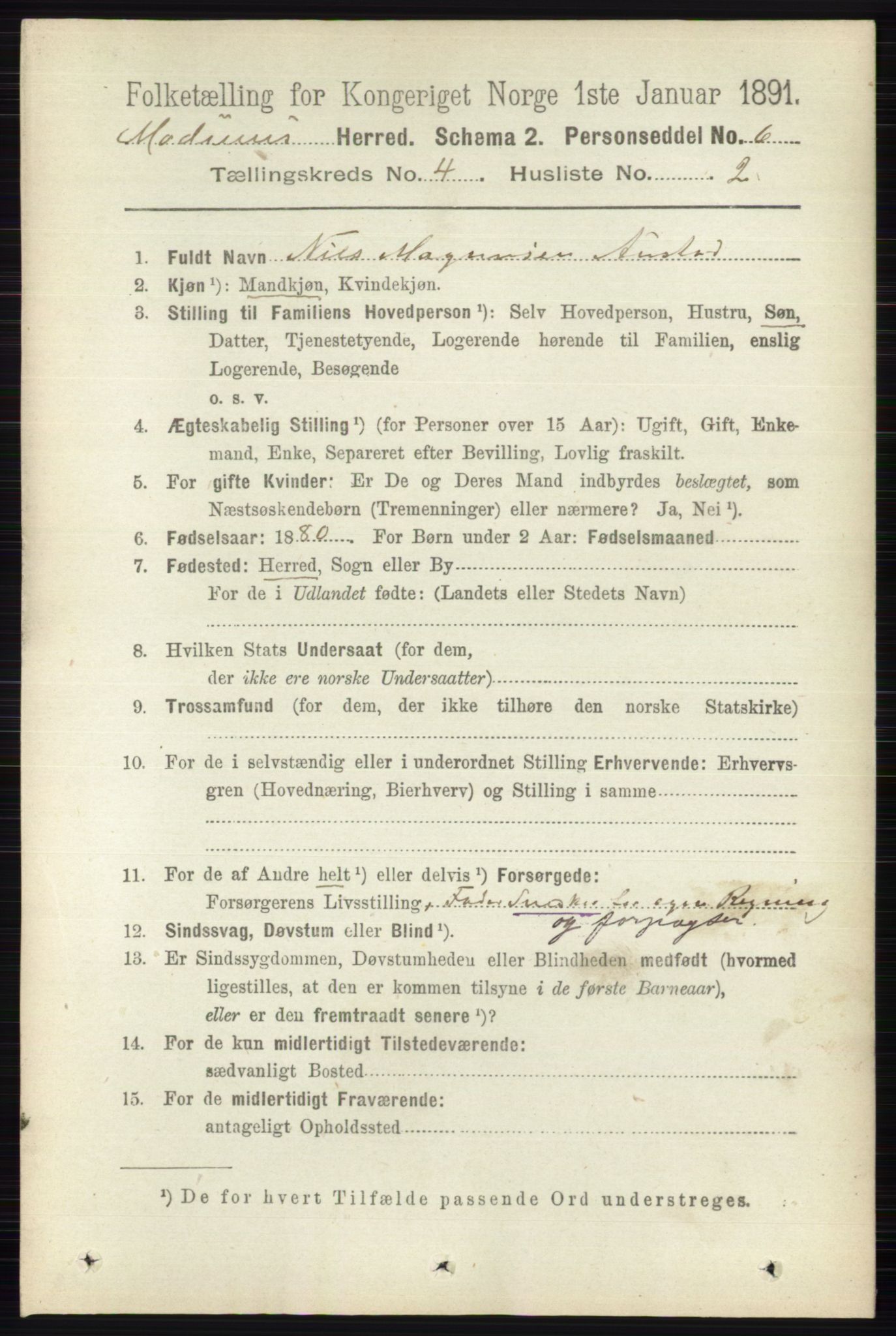 RA, 1891 census for 0623 Modum, 1891, p. 998