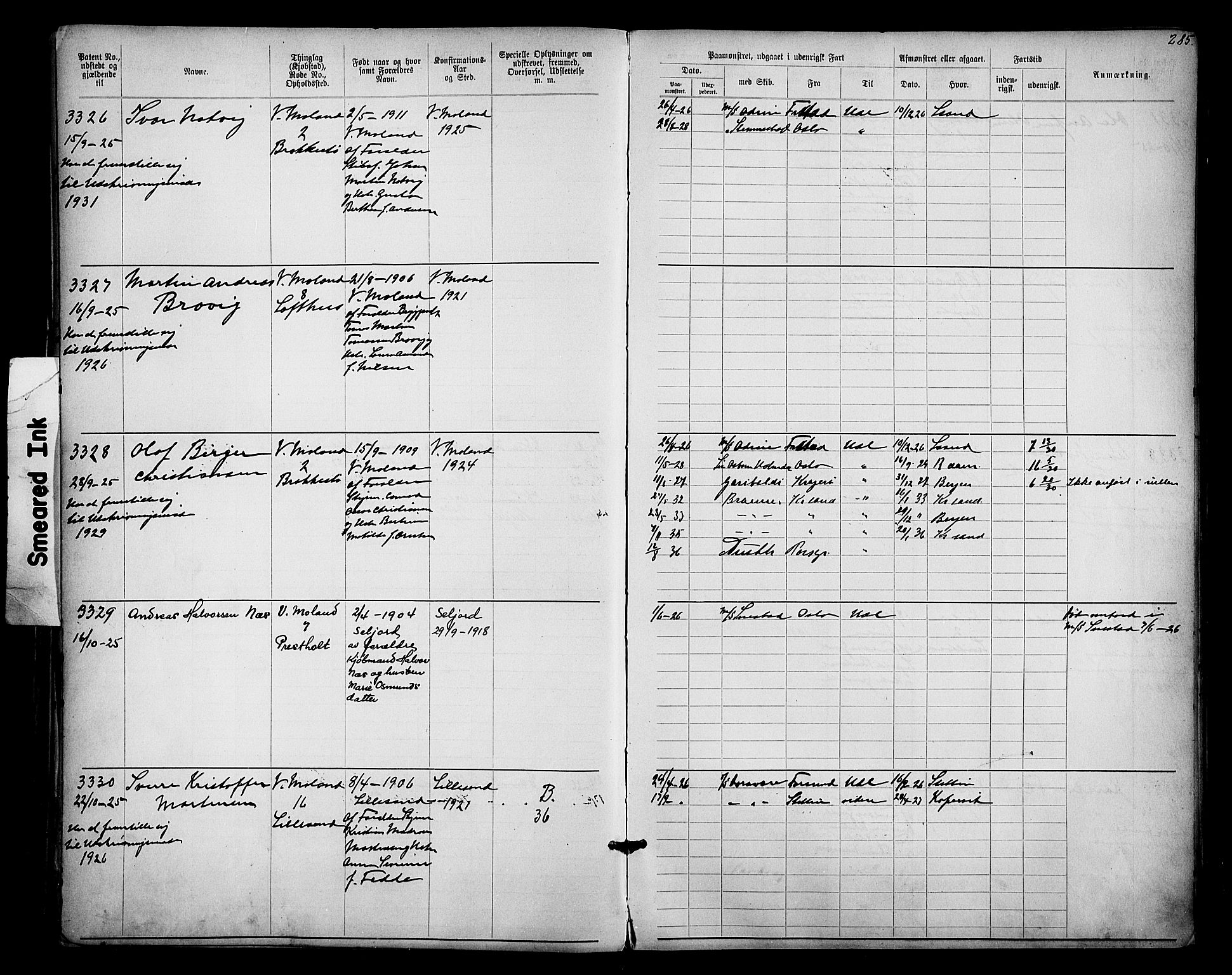 Lillesand mønstringskrets, AV/SAK-2031-0014/F/Fa/L0003: Annotasjonsrulle nr 1911-3489 med register, W-9, 1891-1932, p. 325