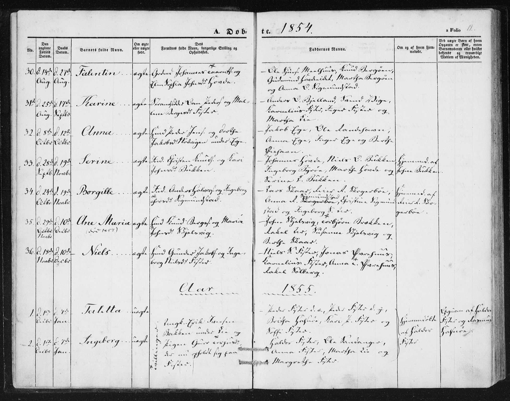 Hjelmeland sokneprestkontor, SAST/A-101843/01/IV/L0010: Parish register (official) no. A 10, 1851-1871, p. 12
