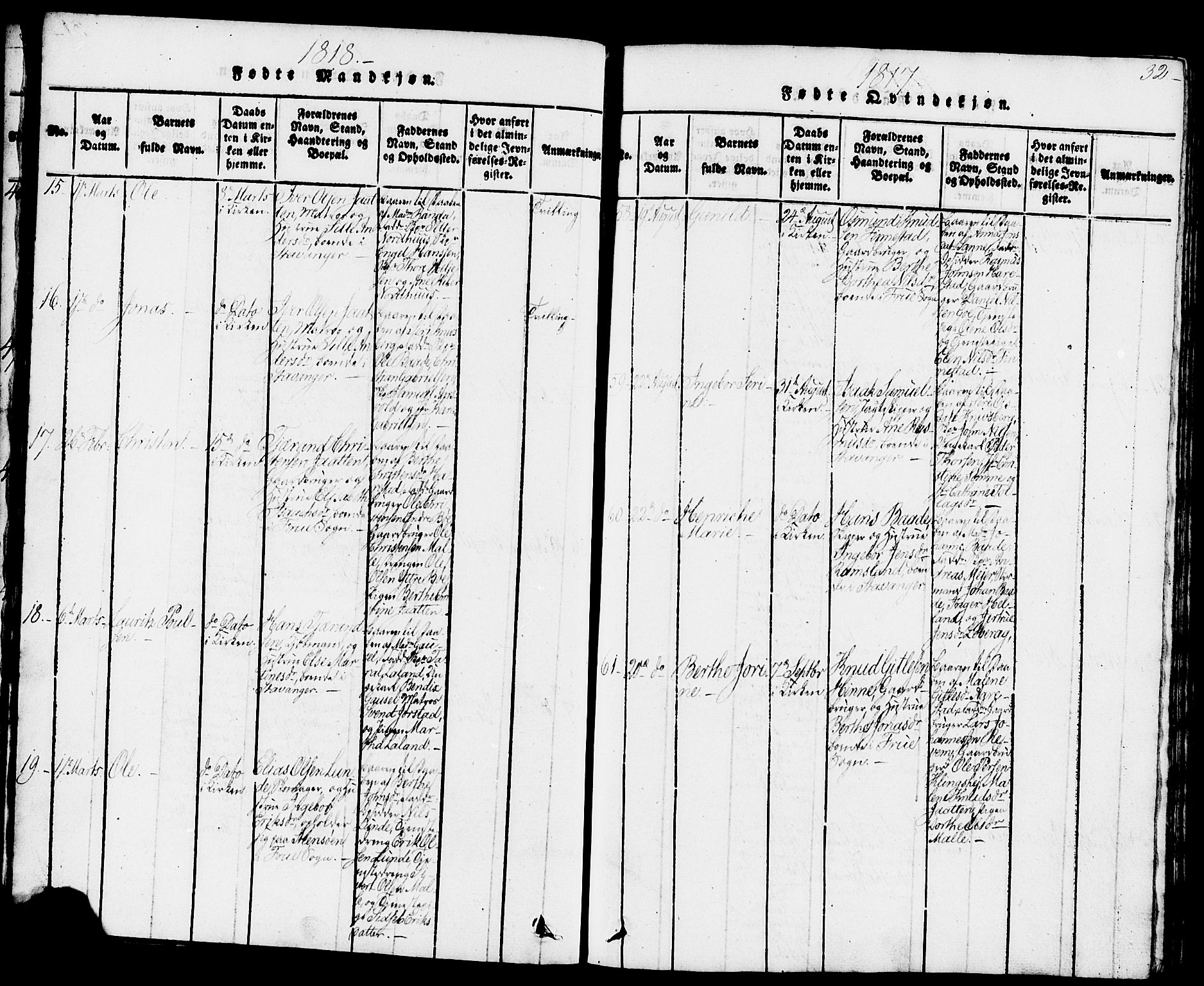 Domkirken sokneprestkontor, SAST/A-101812/001/30/30BB/L0008: Parish register (copy) no. B 8, 1816-1821, p. 32