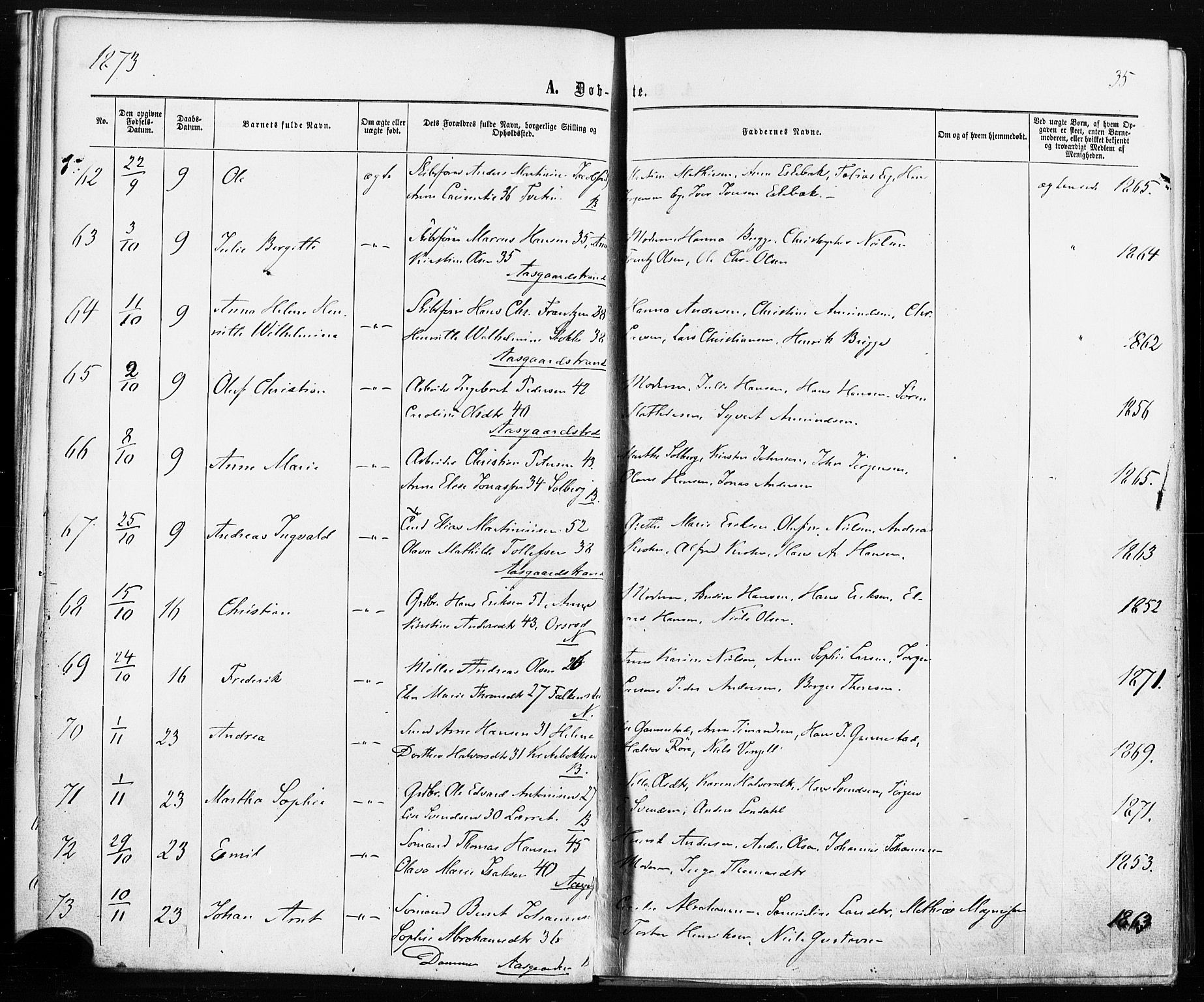 Borre kirkebøker, AV/SAKO-A-338/F/Fa/L0008: Parish register (official) no. I 8, 1868-1877, p. 35