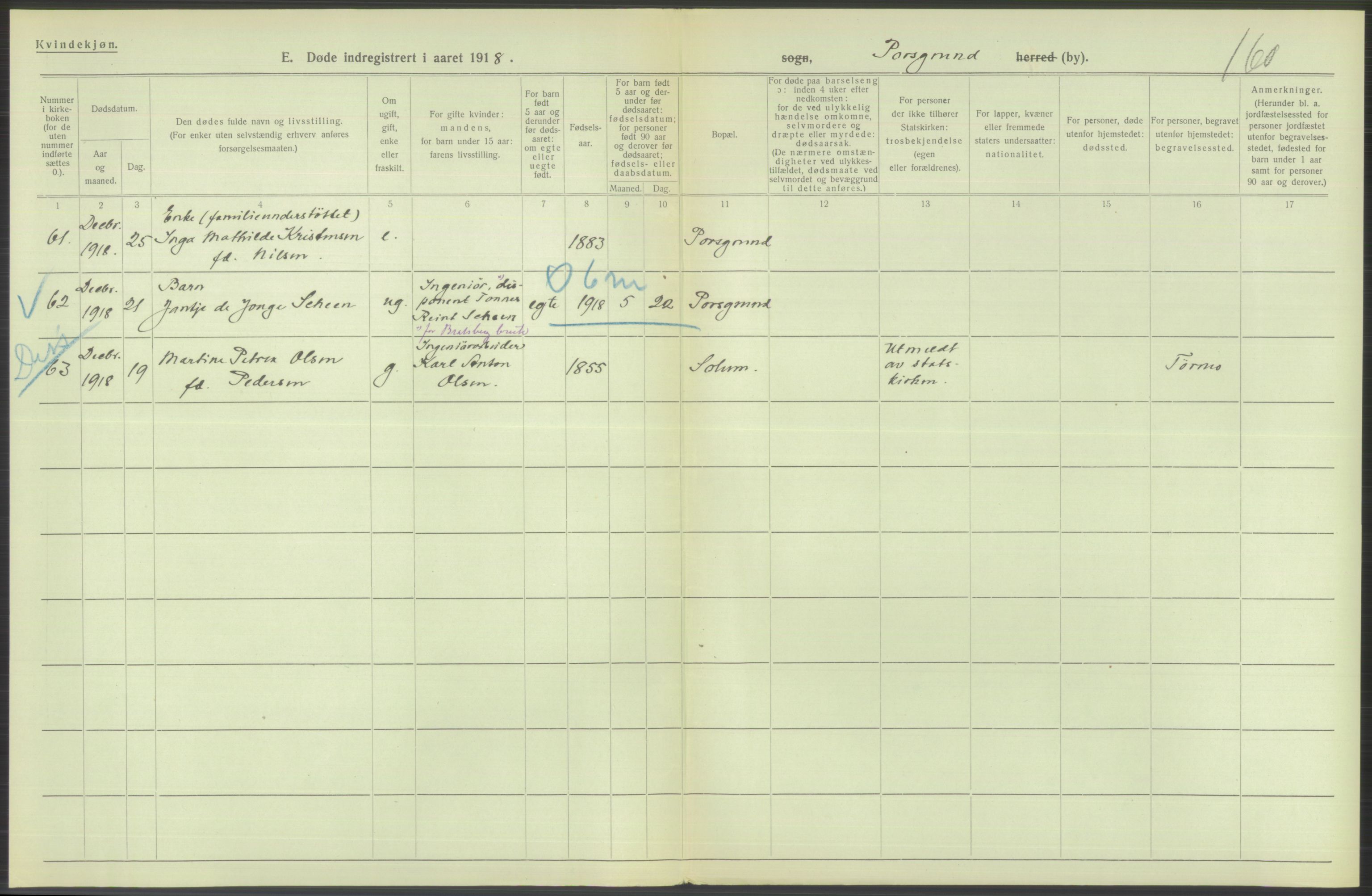 Statistisk sentralbyrå, Sosiodemografiske emner, Befolkning, AV/RA-S-2228/D/Df/Dfb/Dfbh/L0026: Telemark fylke: Døde. Bygder og byer., 1918, p. 114