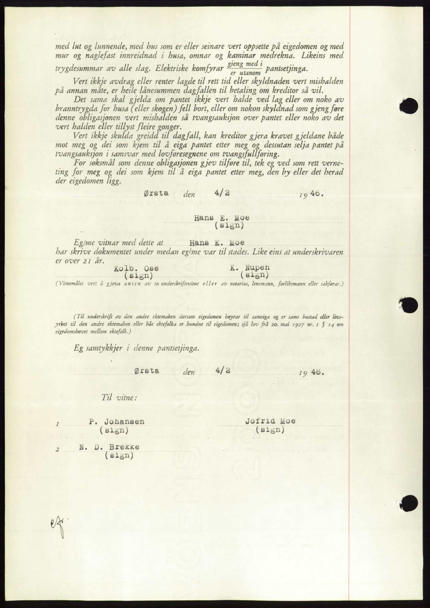 Søre Sunnmøre sorenskriveri, AV/SAT-A-4122/1/2/2C/L0114: Mortgage book no. 1-2B, 1943-1947, Diary no: : 131/1946