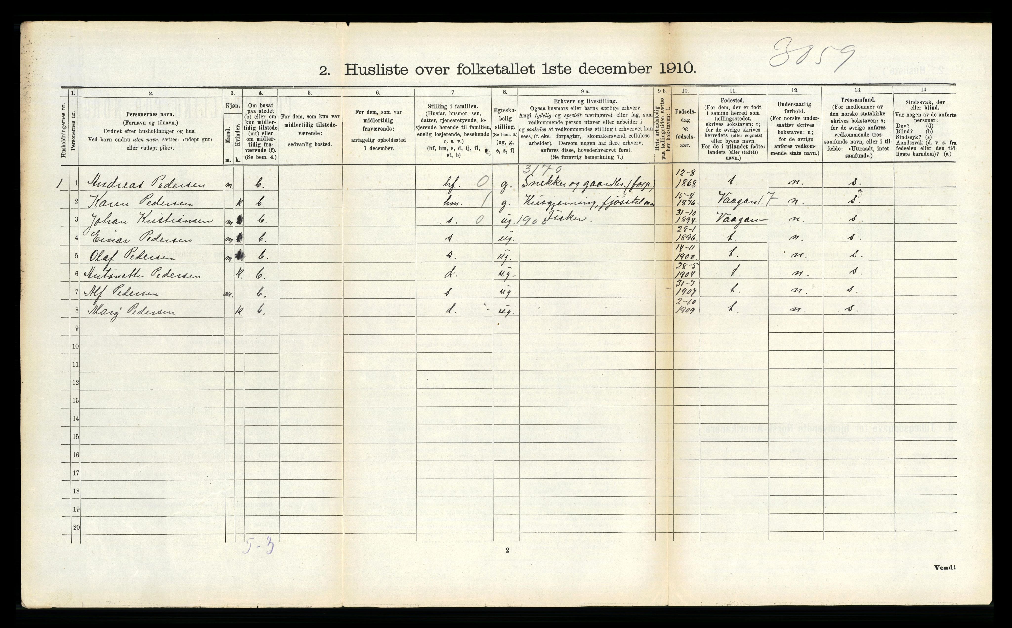 RA, 1910 census for Dverberg, 1910, p. 627