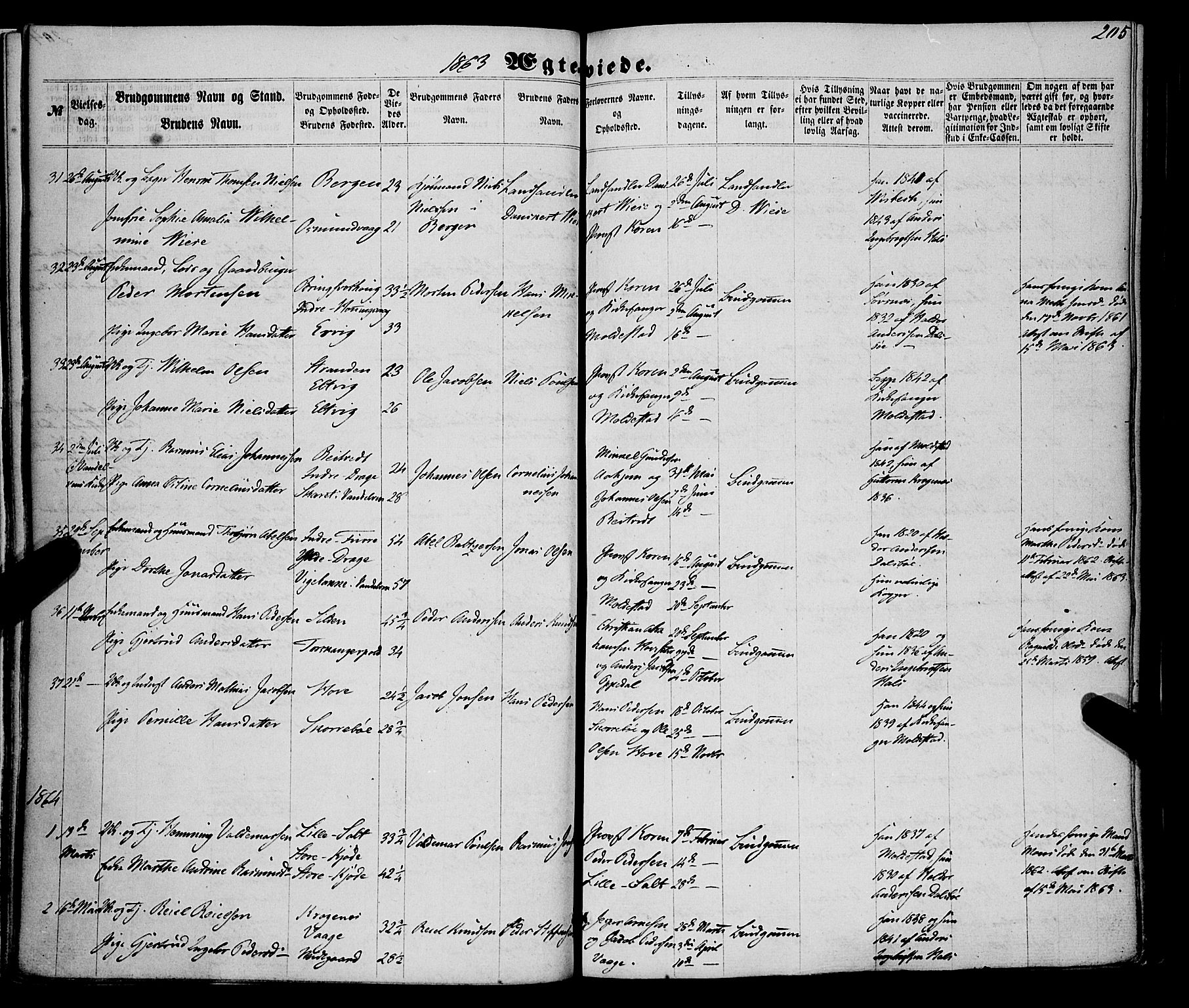 Selje sokneprestembete, AV/SAB-A-99938/H/Ha/Haa/Haaa: Parish register (official) no. A 11, 1858-1870, p. 205