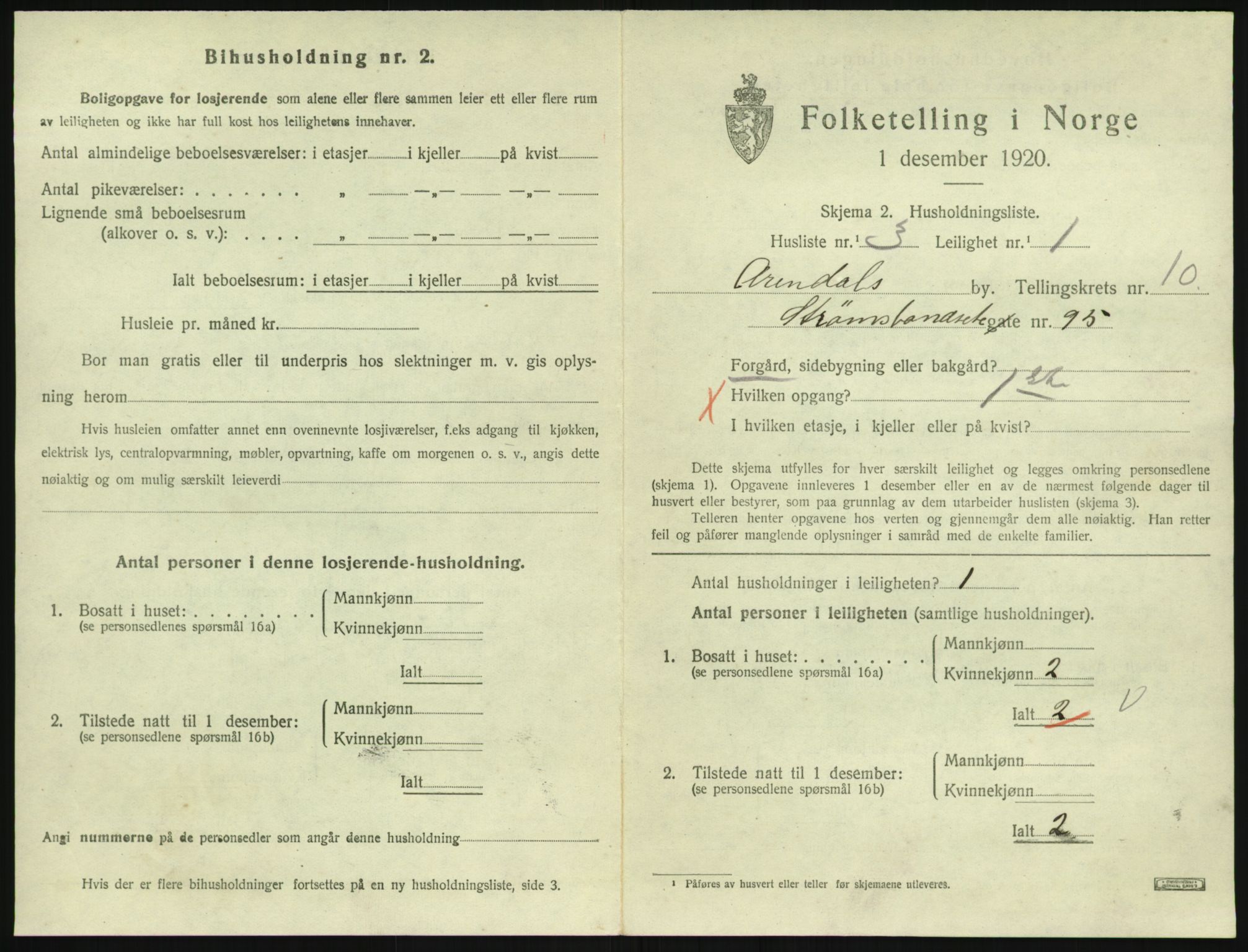 SAK, 1920 census for Arendal, 1920, p. 6068