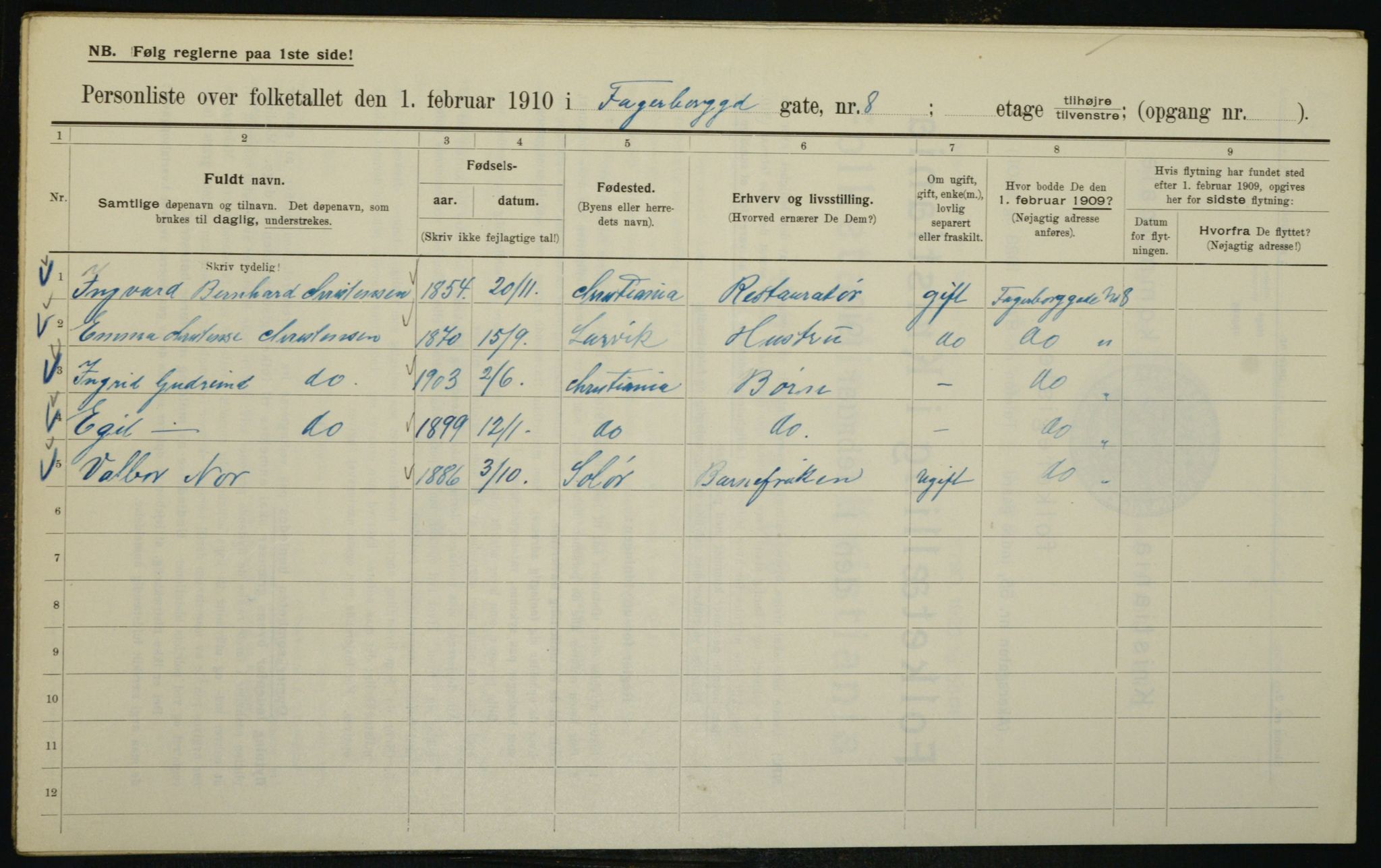 OBA, Municipal Census 1910 for Kristiania, 1910, p. 21565