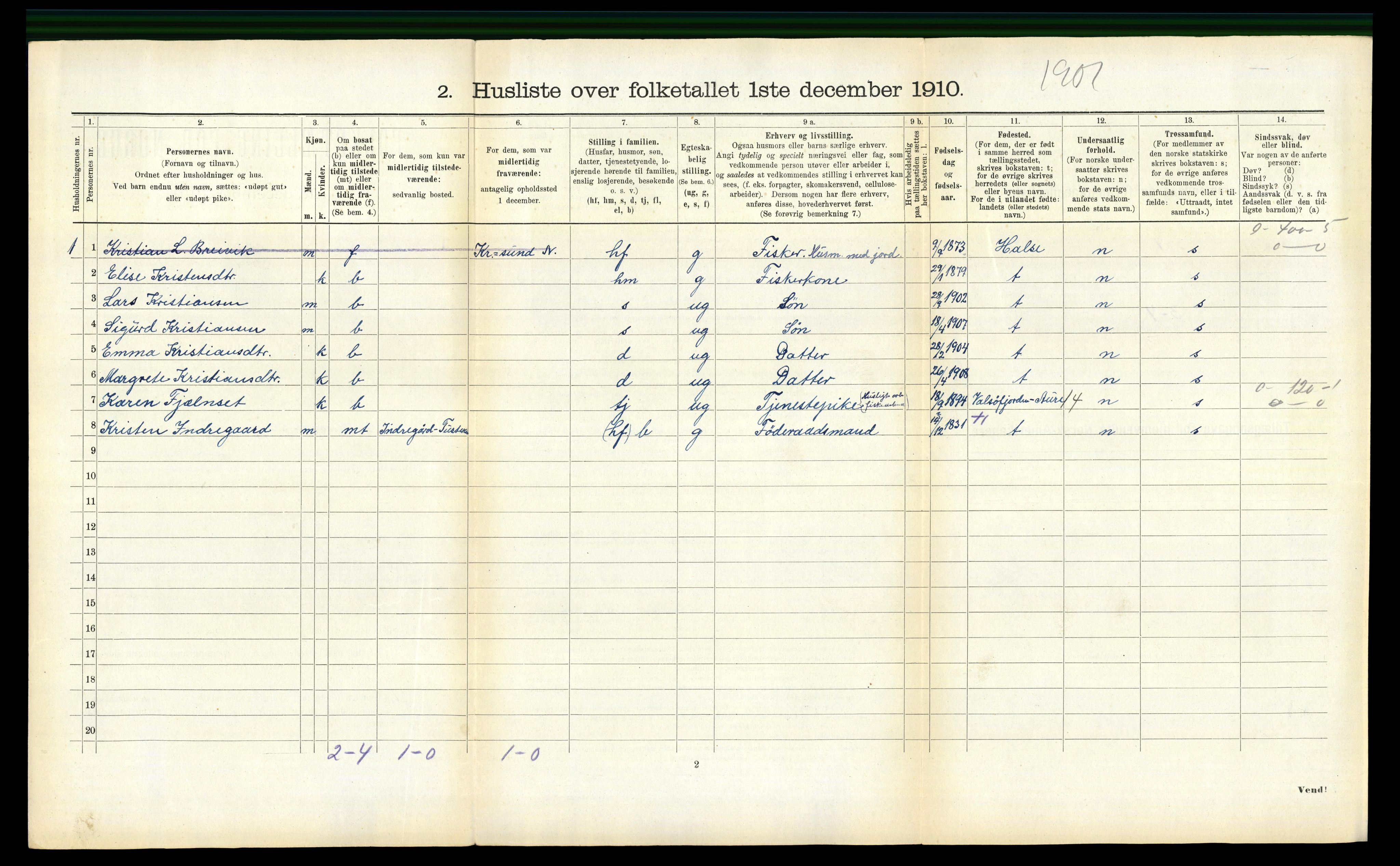 RA, 1910 census for Tustna, 1910, p. 217