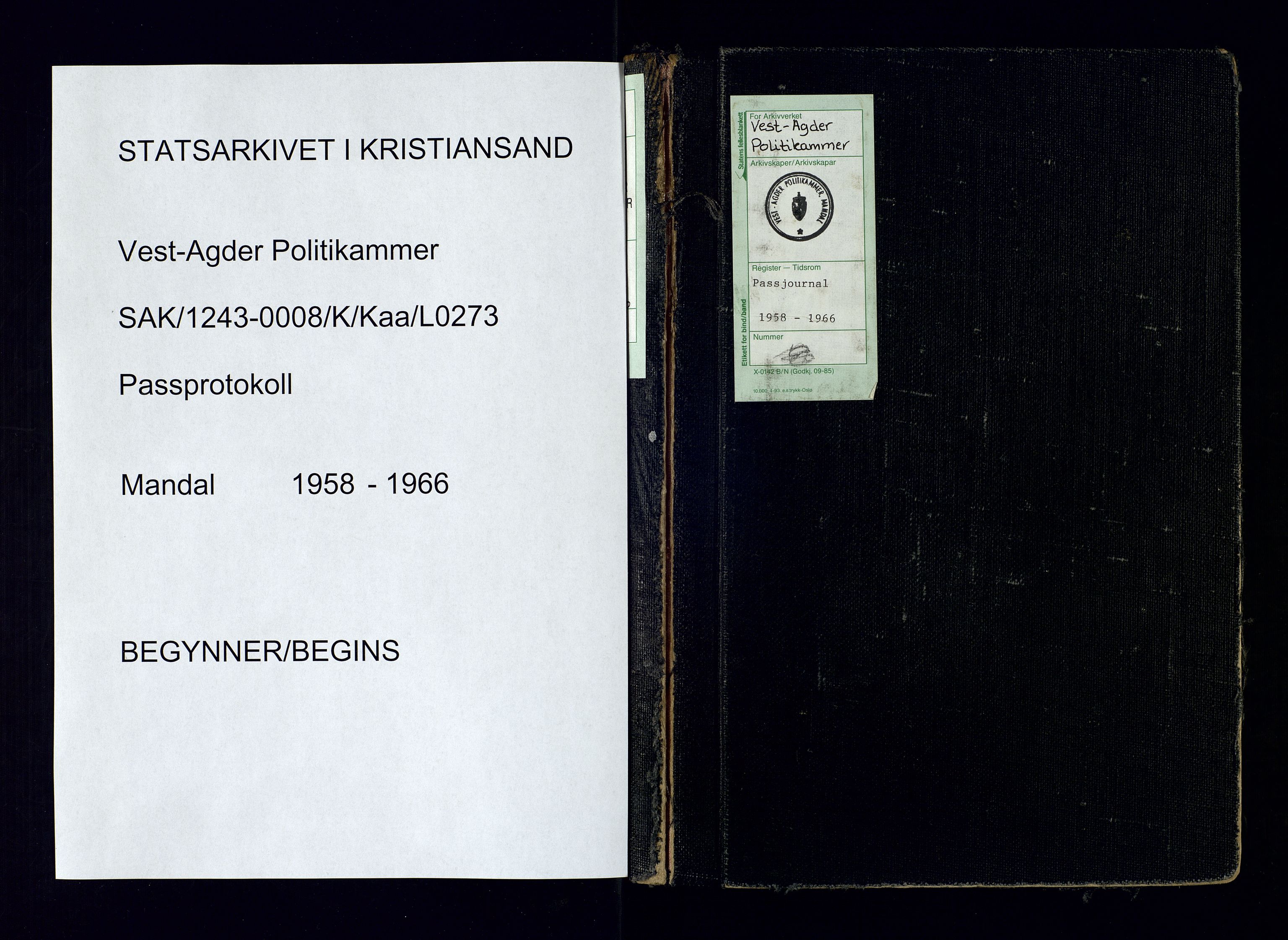 Vest-Agder politikammer, SAK/1243-0008/K/Kaa/L0273: Passjournal, 1958-1966
