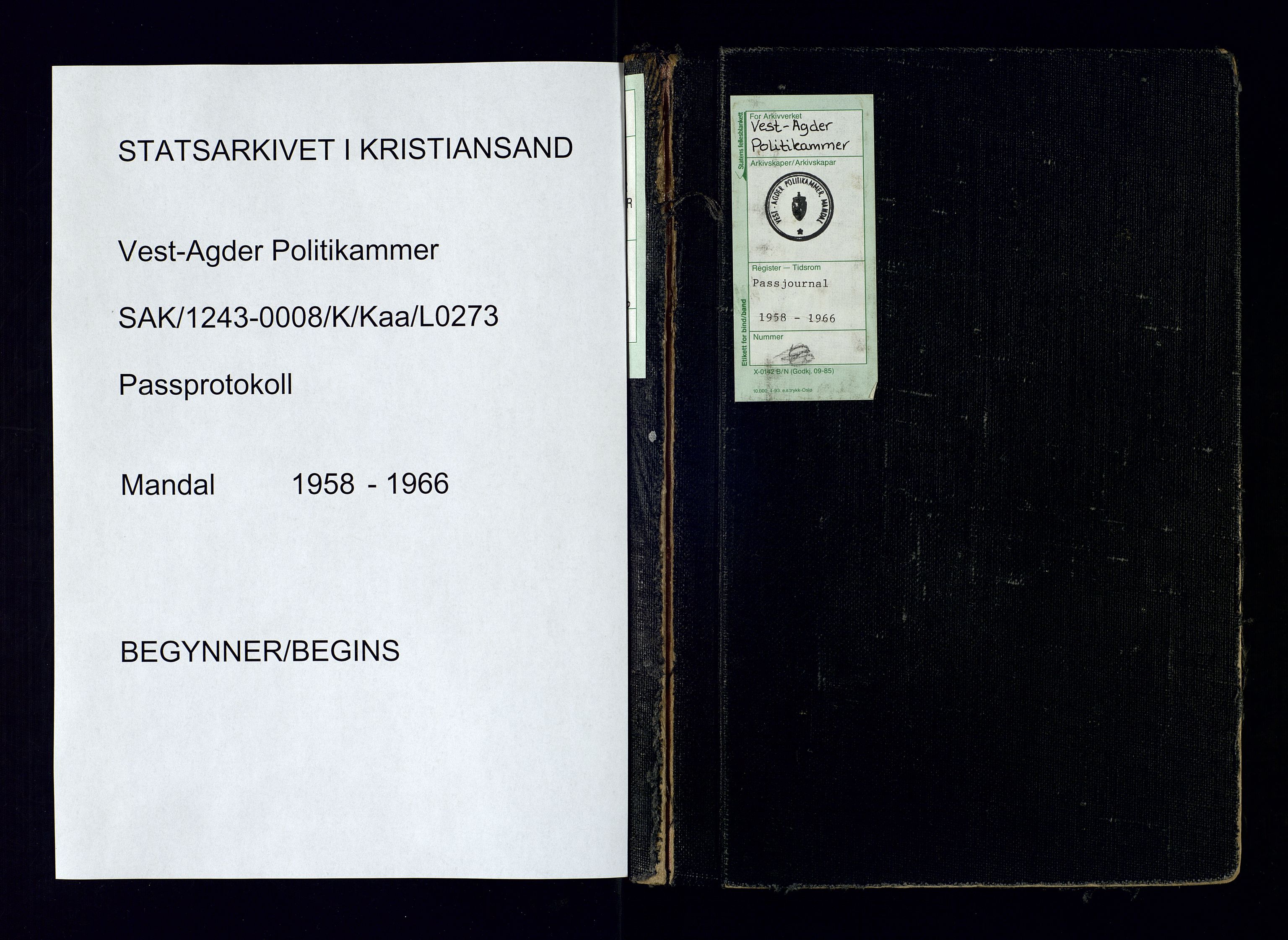 Vest-Agder politikammer, AV/SAK-1243-0008/K/Kaa/L0273: Passjournal, 1958-1966