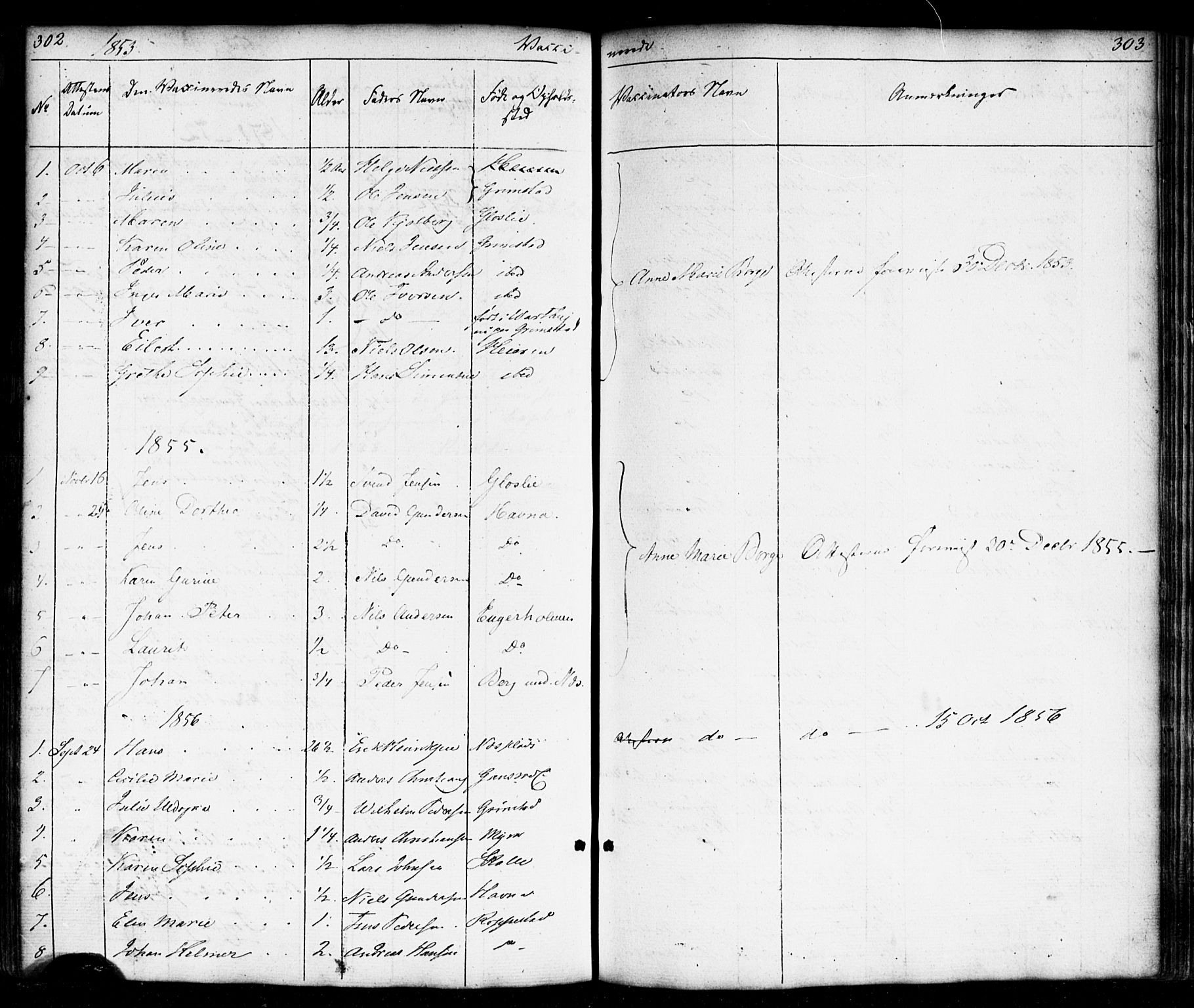 Borge prestekontor Kirkebøker, SAO/A-10903/F/Fb/L0002: Parish register (official) no. II 2, 1853-1877, p. 302-303