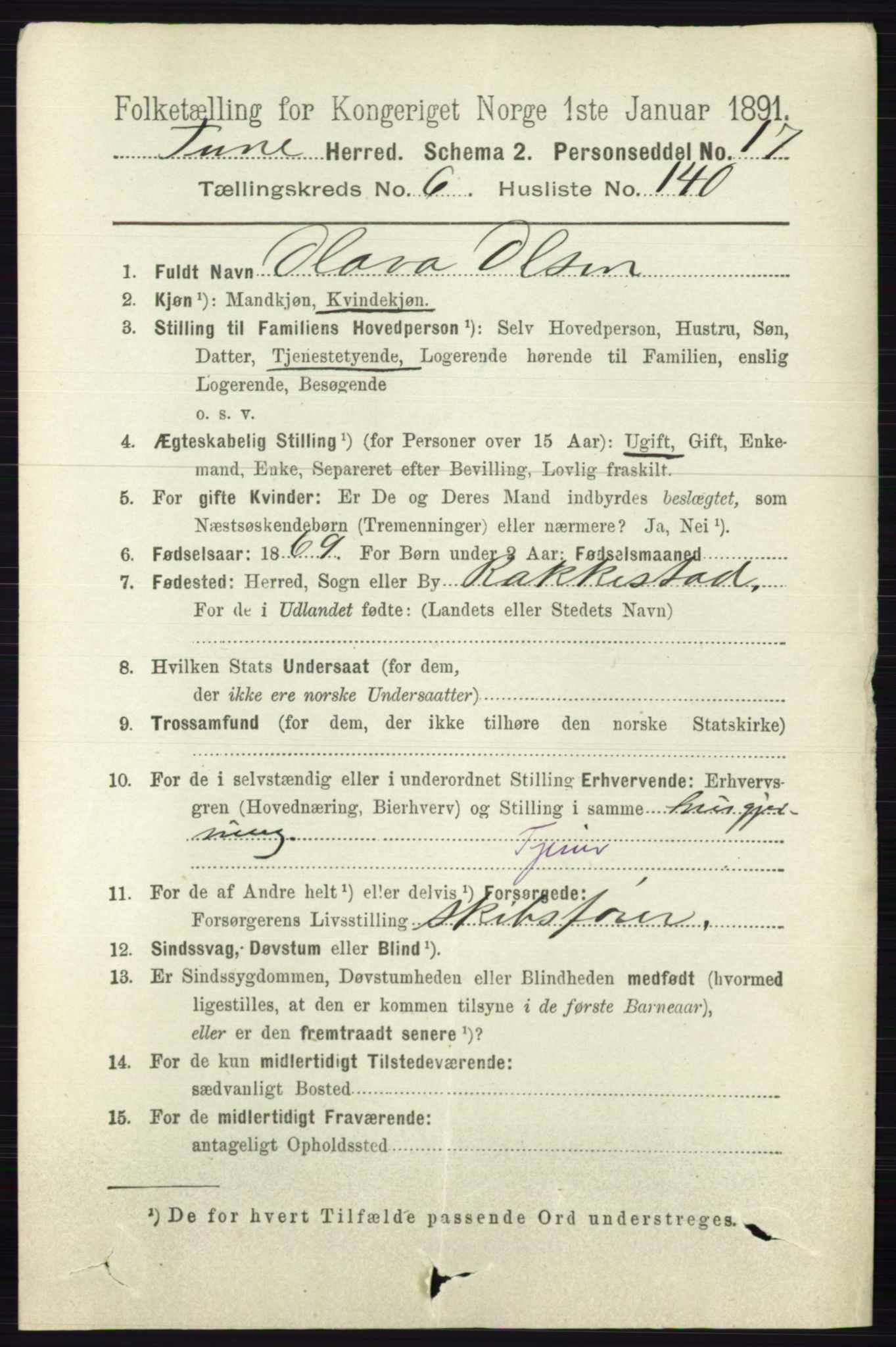 RA, 1891 census for 0130 Tune, 1891, p. 5044