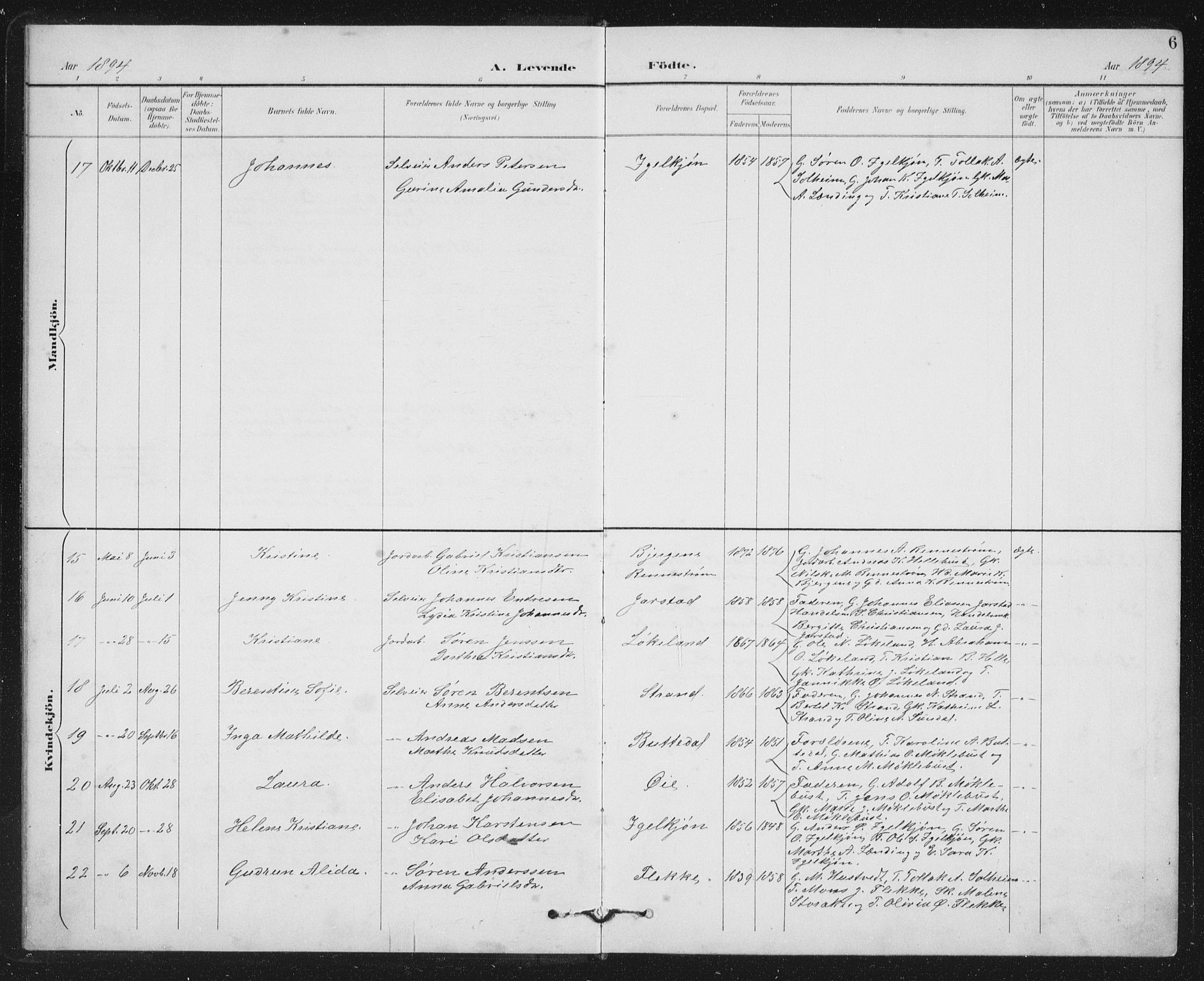 Fjaler sokneprestembete, SAB/A-79801/H/Hab/Habc/L0003: Parish register (copy) no. C 3, 1894-1917, p. 6