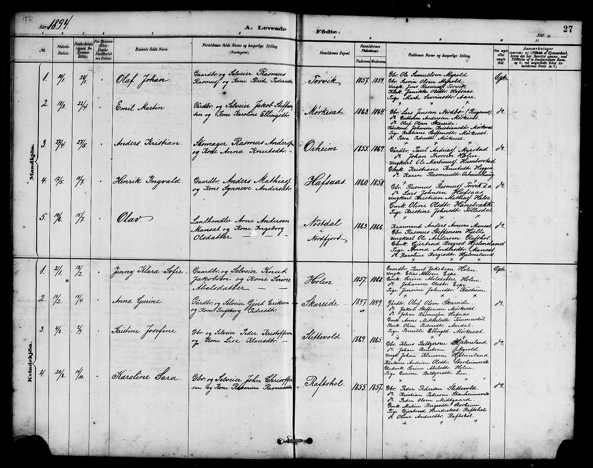 Eid sokneprestembete, SAB/A-82301/H/Hab/Habc/L0002: Parish register (copy) no. C 2, 1887-1906, p. 27