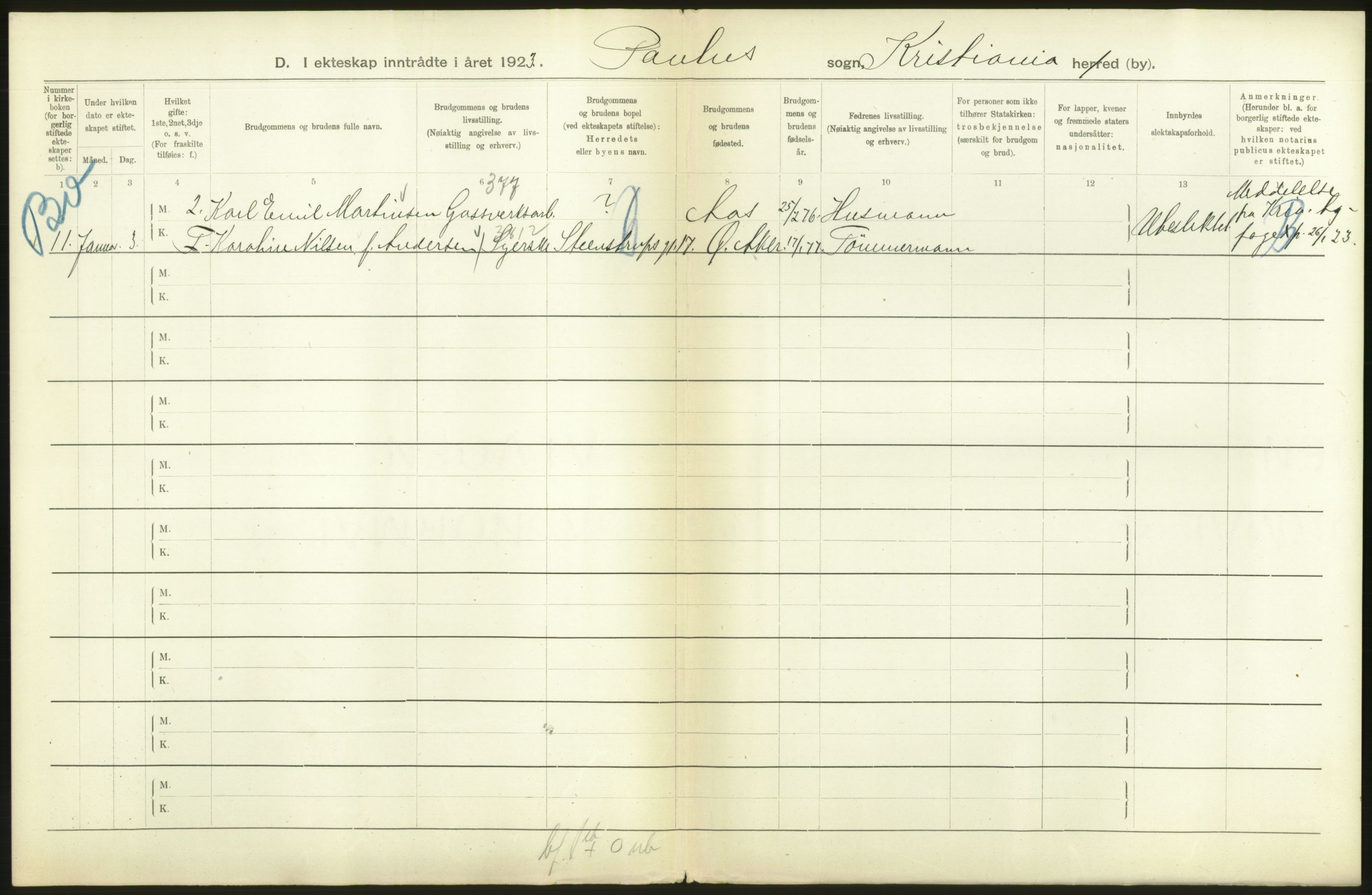 Statistisk sentralbyrå, Sosiodemografiske emner, Befolkning, RA/S-2228/D/Df/Dfc/Dfcc/L0008: Kristiania: Gifte, 1923, p. 76