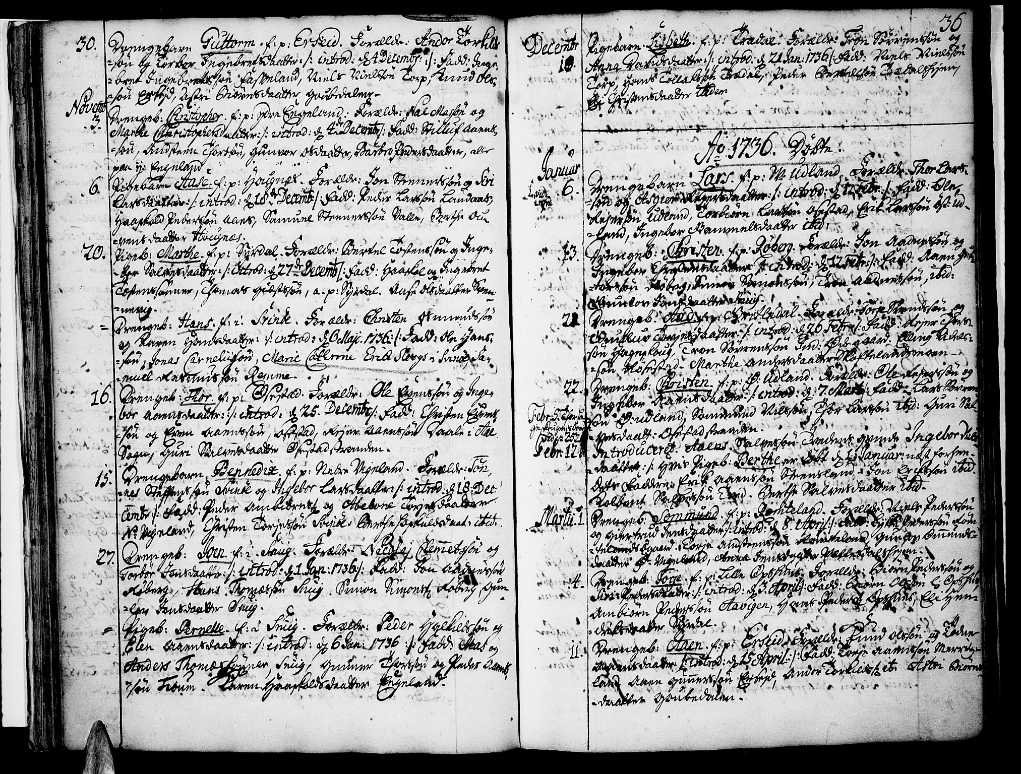 Sør-Audnedal sokneprestkontor, SAK/1111-0039/F/Fa/Fab/L0001: Parish register (official) no. A 1 /1, 1726-1766, p. 36