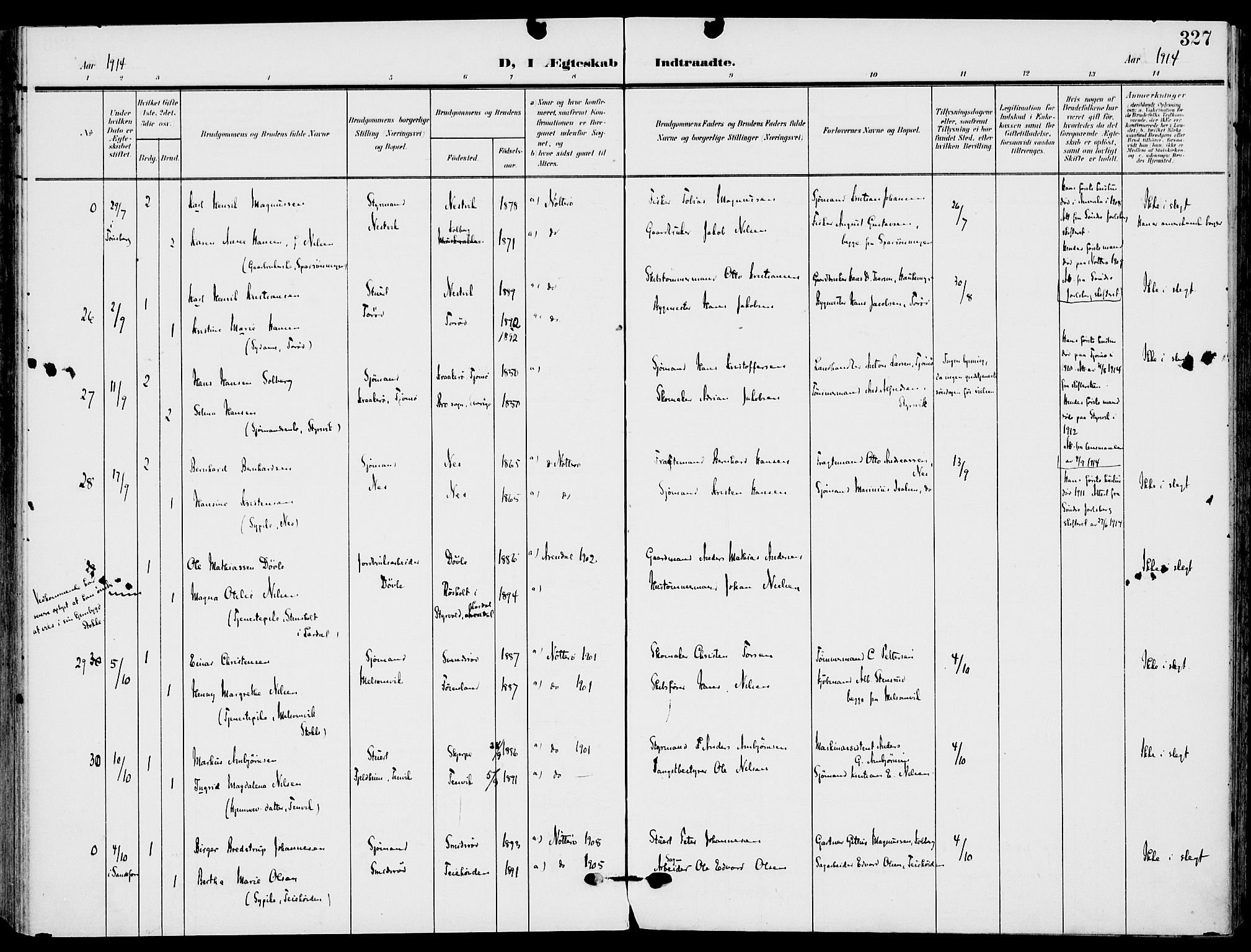 Nøtterøy kirkebøker, AV/SAKO-A-354/F/Fa/L0010: Parish register (official) no. I 10, 1908-1919, p. 327