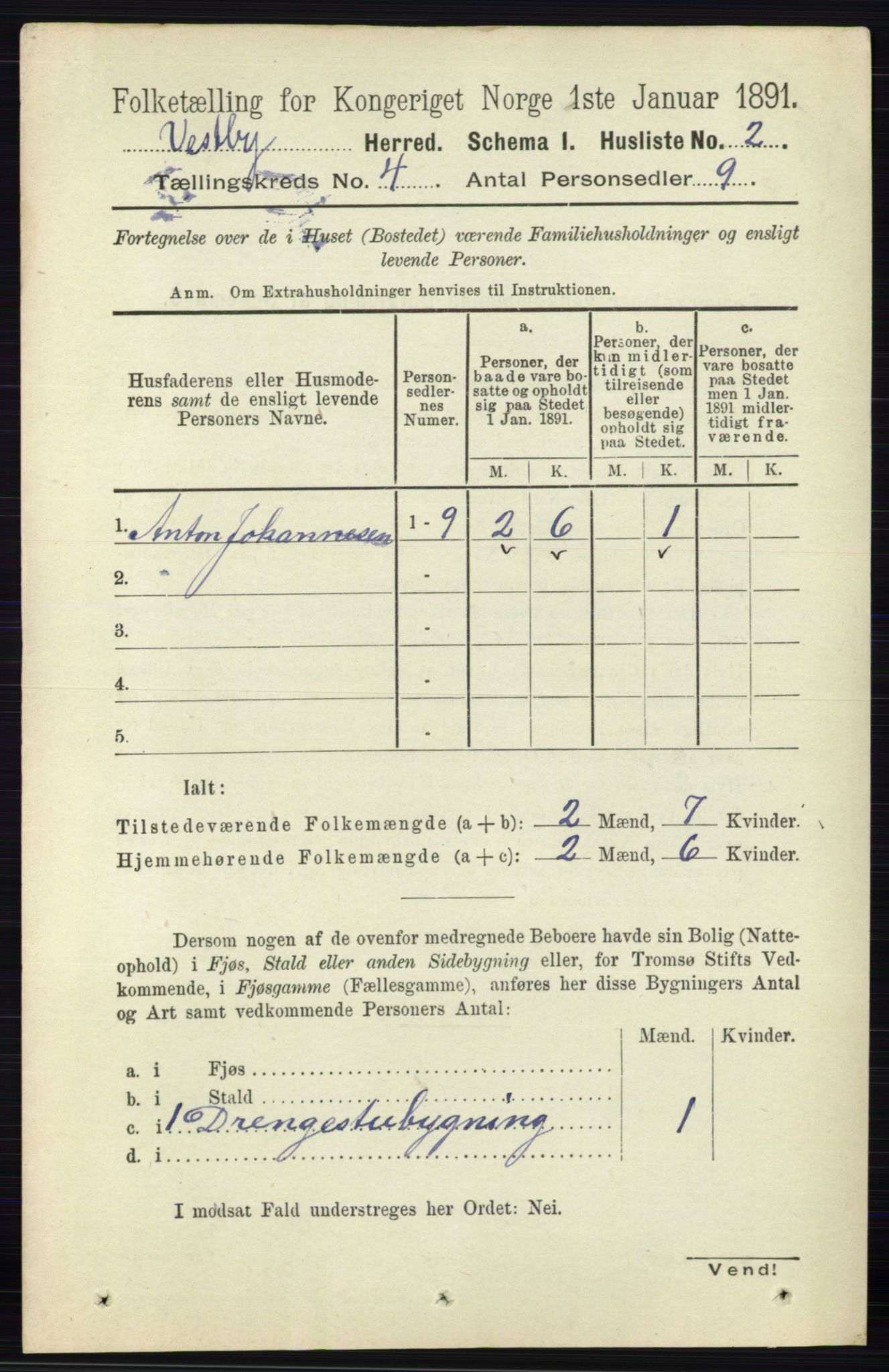 RA, 1891 census for 0211 Vestby, 1891, p. 1481