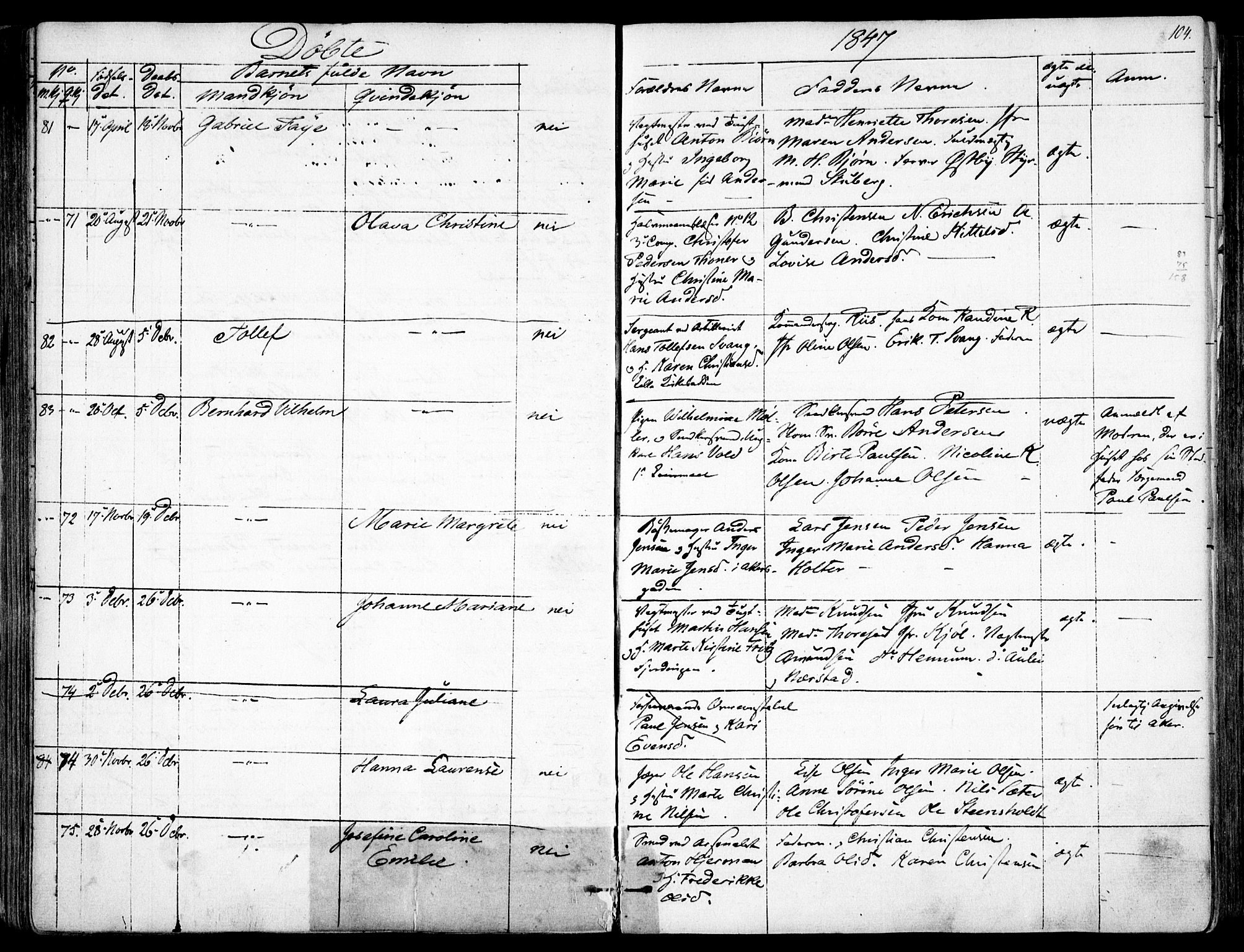 Garnisonsmenigheten Kirkebøker, AV/SAO-A-10846/F/Fa/L0008: Parish register (official) no. 8, 1842-1859, p. 104