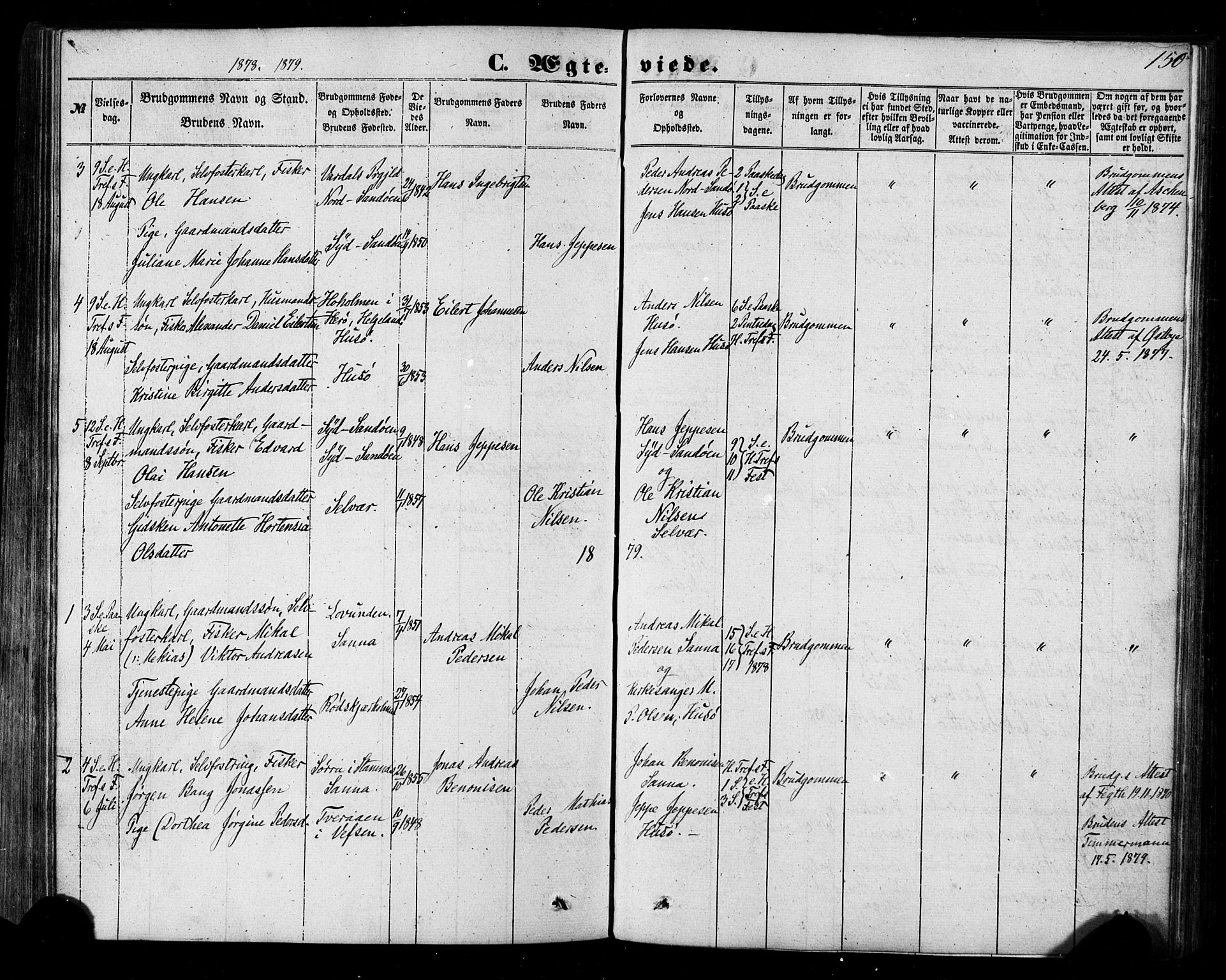 Ministerialprotokoller, klokkerbøker og fødselsregistre - Nordland, SAT/A-1459/840/L0579: Parish register (official) no. 840A01, 1863-1887, p. 150