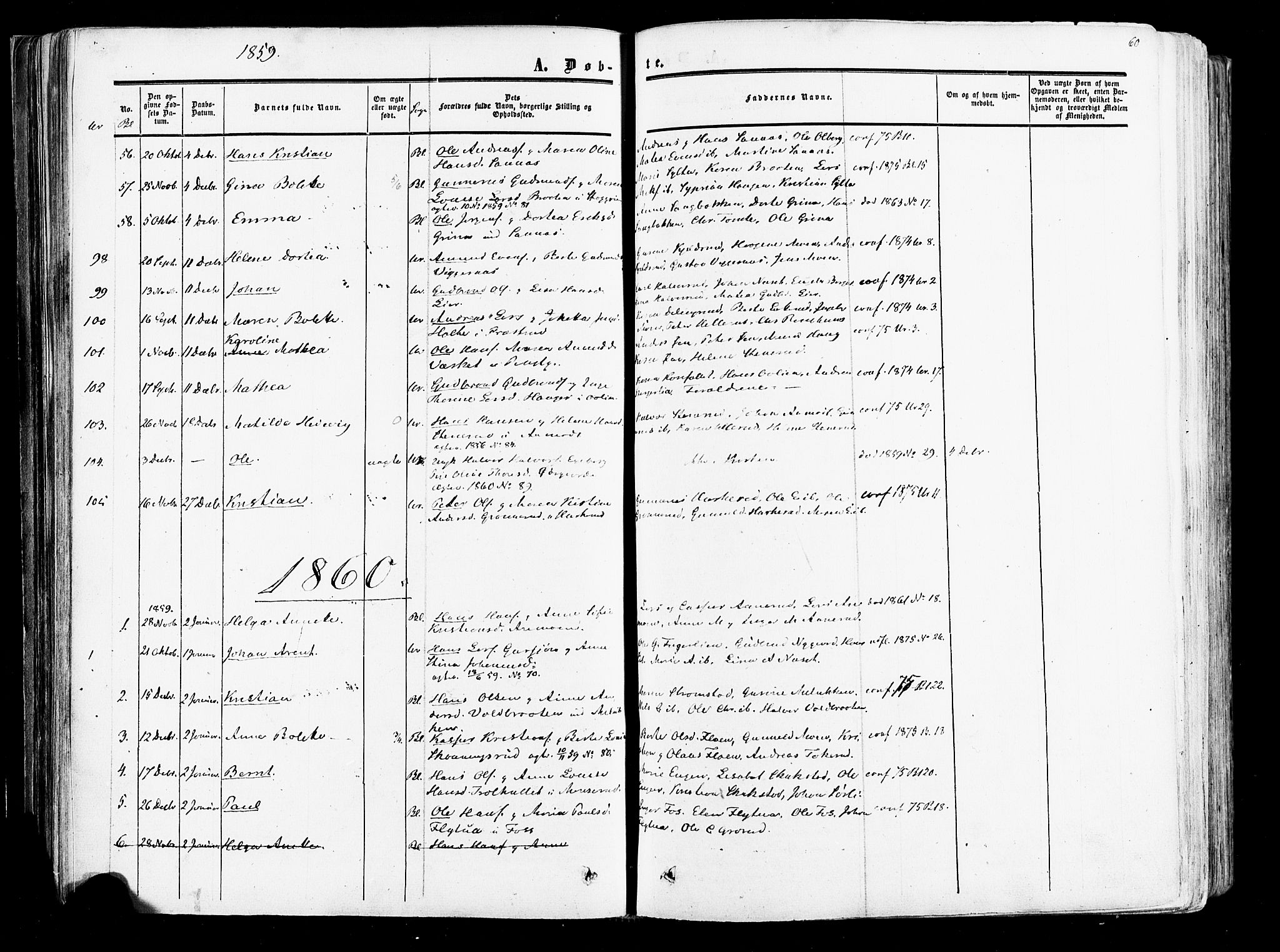 Aurskog prestekontor Kirkebøker, SAO/A-10304a/F/Fa/L0007: Parish register (official) no. I 7, 1854-1877, p. 60
