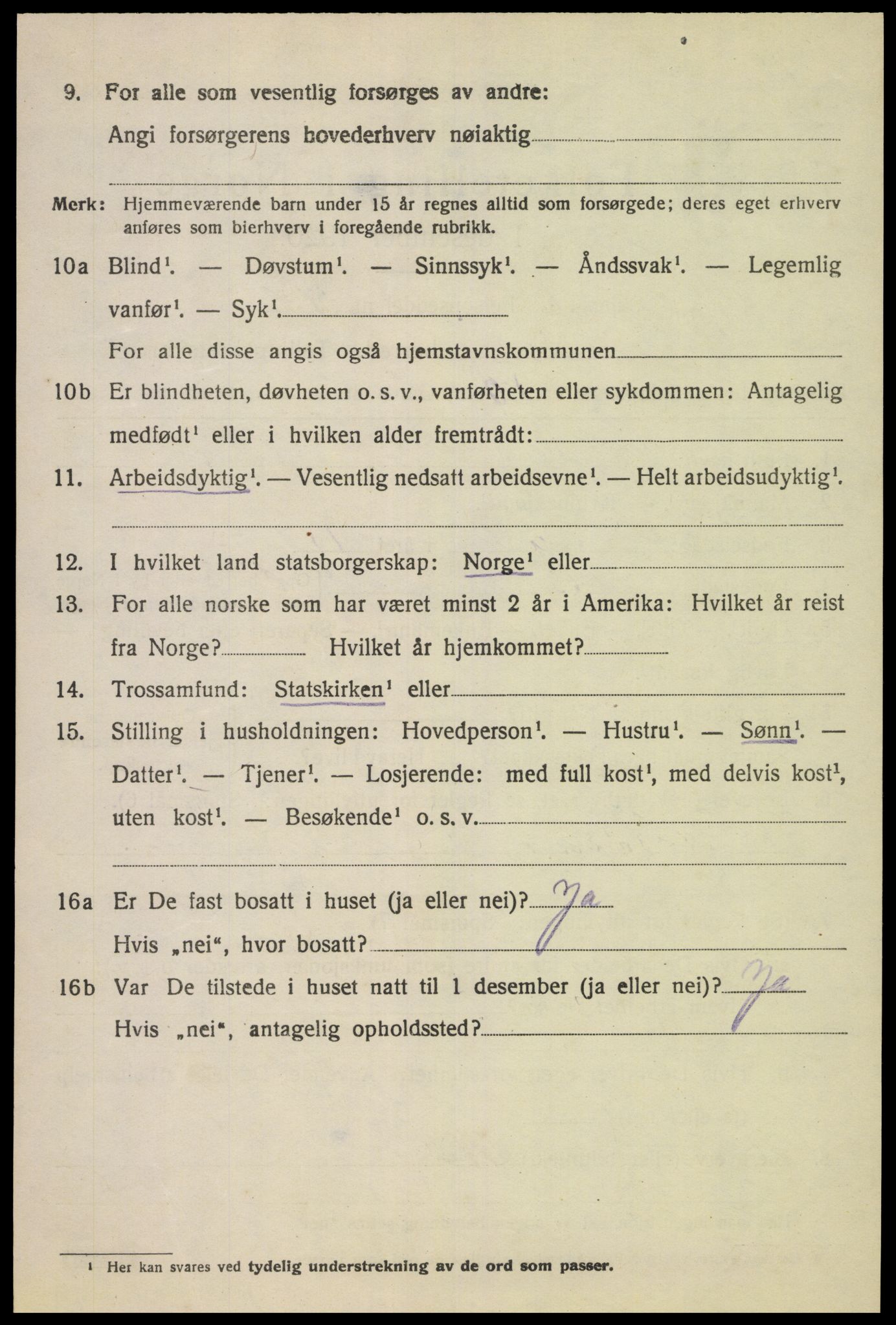 SAK, 1920 census for Fjotland, 1920, p. 1565