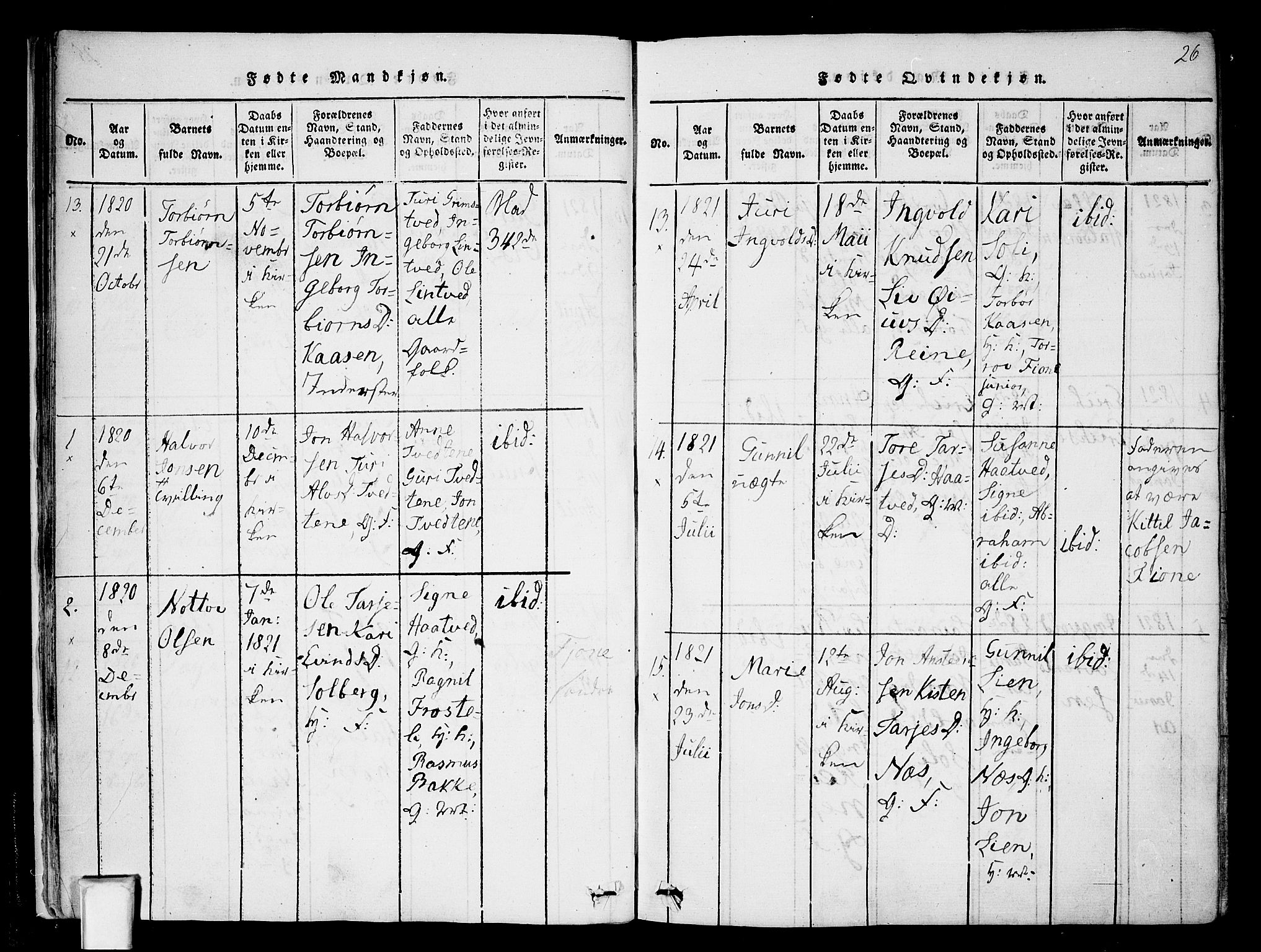 Nissedal kirkebøker, AV/SAKO-A-288/F/Fa/L0002: Parish register (official) no. I 2, 1814-1845, p. 26