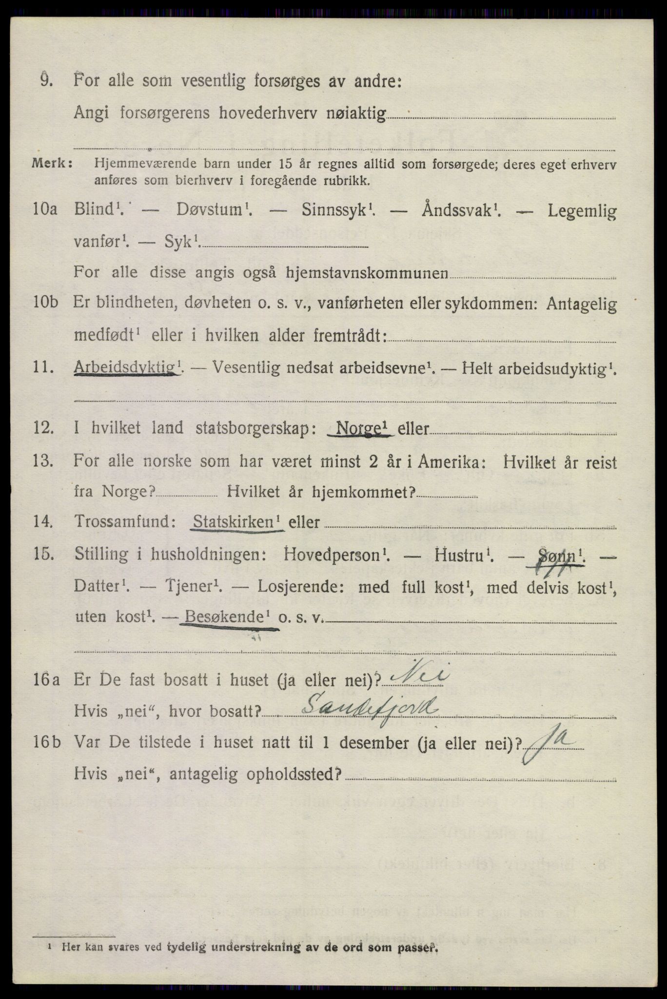 SAKO, 1920 census for Sandeherred, 1920, p. 5185