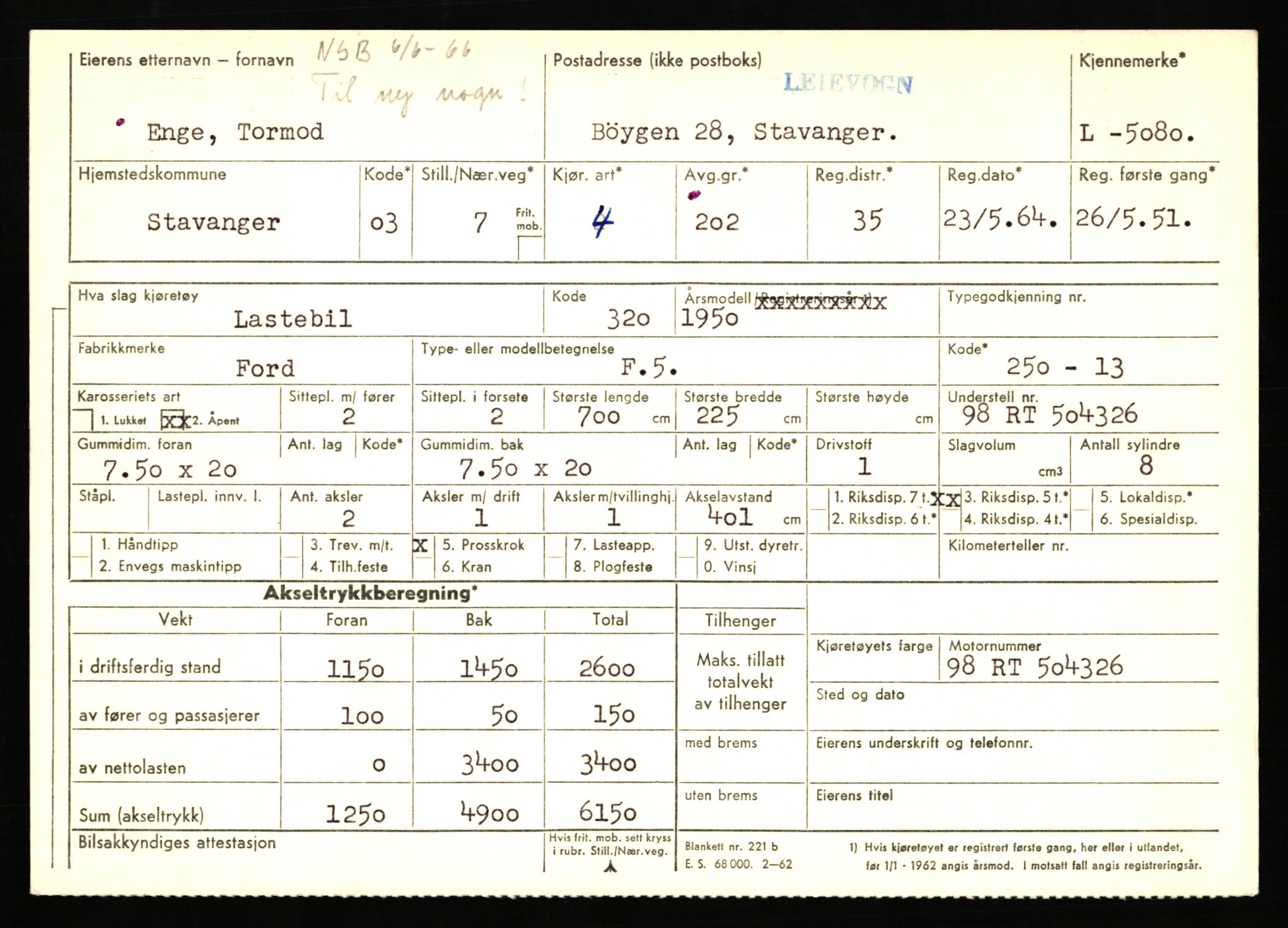 Stavanger trafikkstasjon, SAST/A-101942/0/F/L0014: L-5080 - L-5499, 1930-1971, p. 11