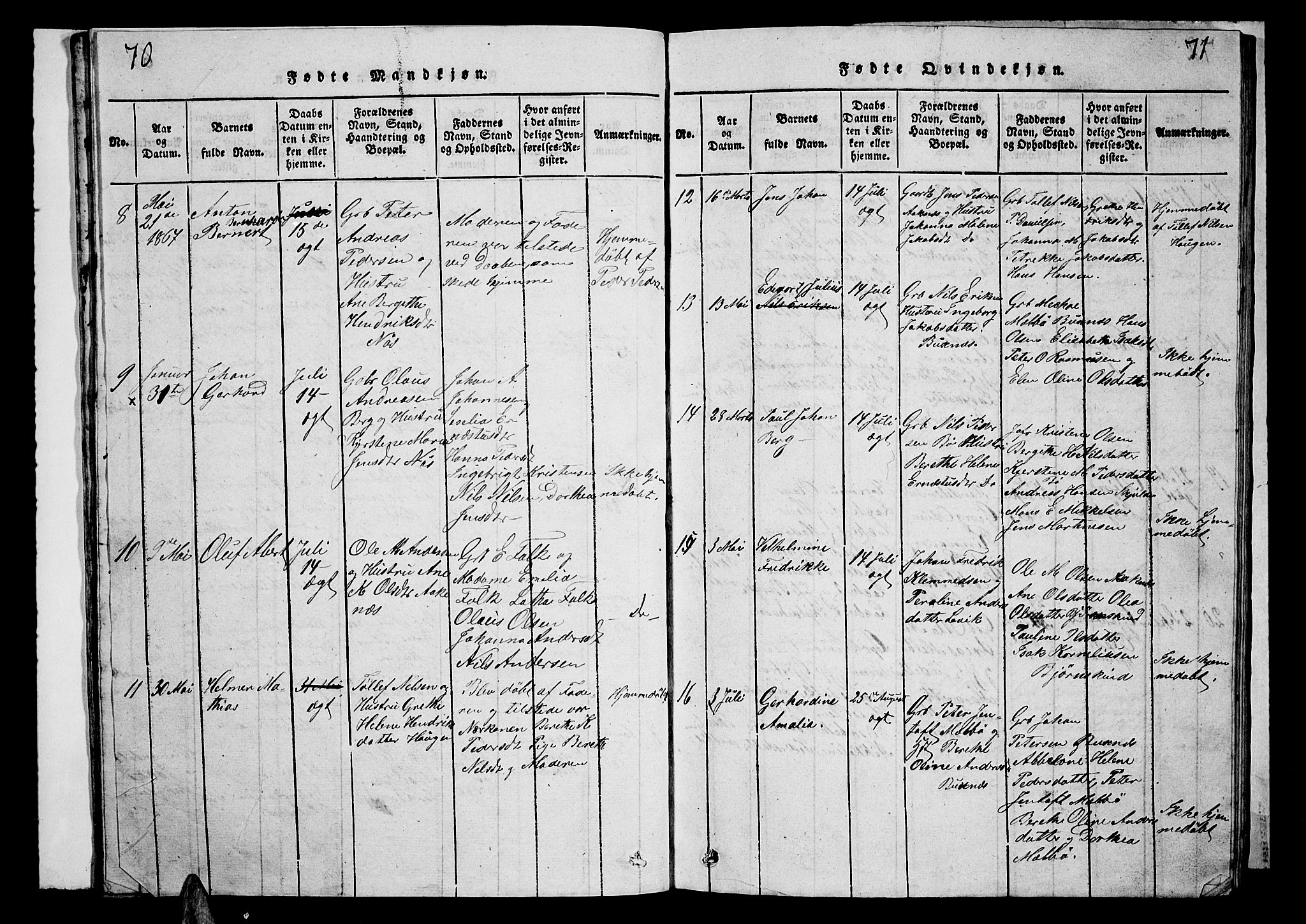 Ministerialprotokoller, klokkerbøker og fødselsregistre - Nordland, SAT/A-1459/899/L1446: Parish register (copy) no. 899C01, 1820-1868, p. 70-71