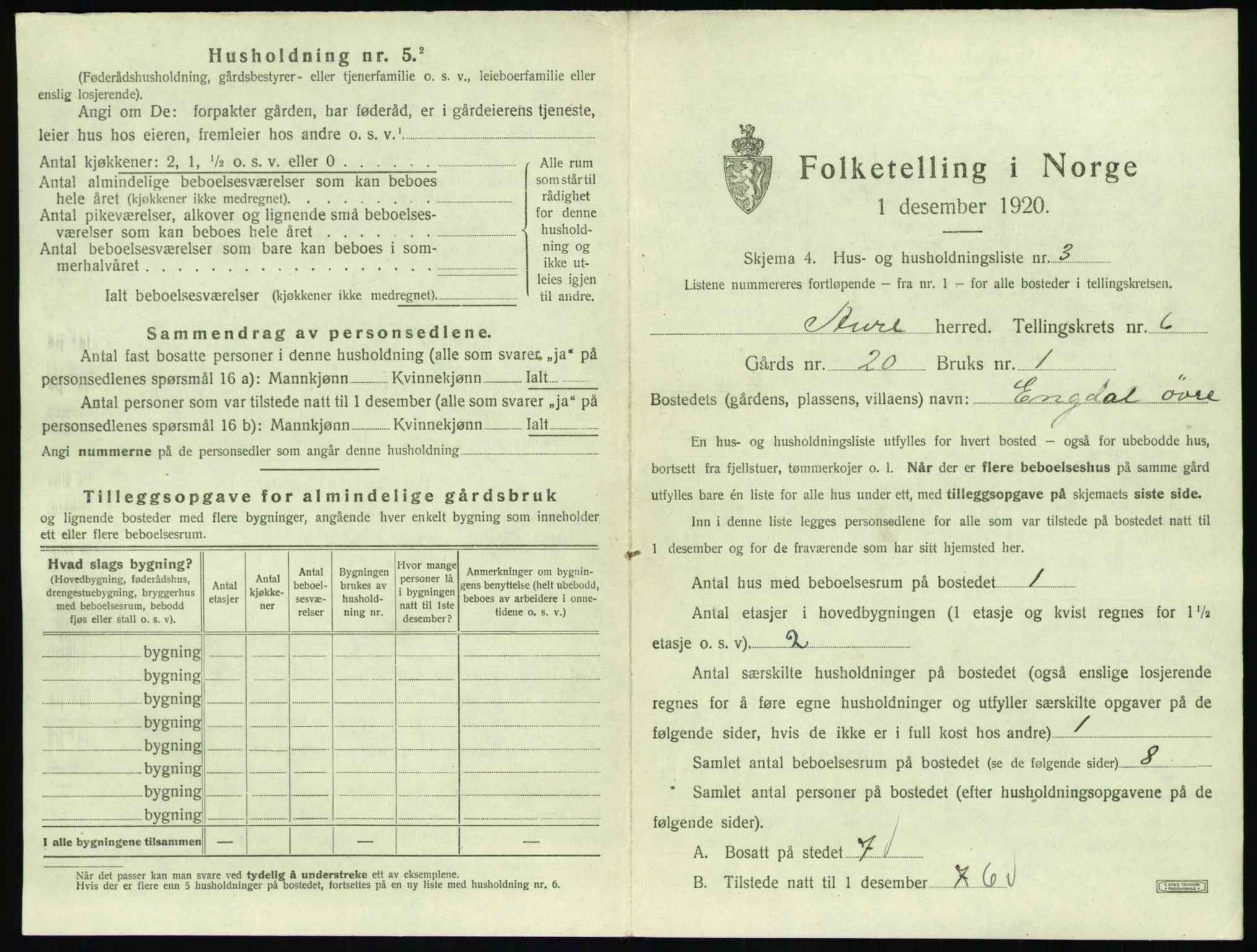 SAT, 1920 census for Aure, 1920, p. 326