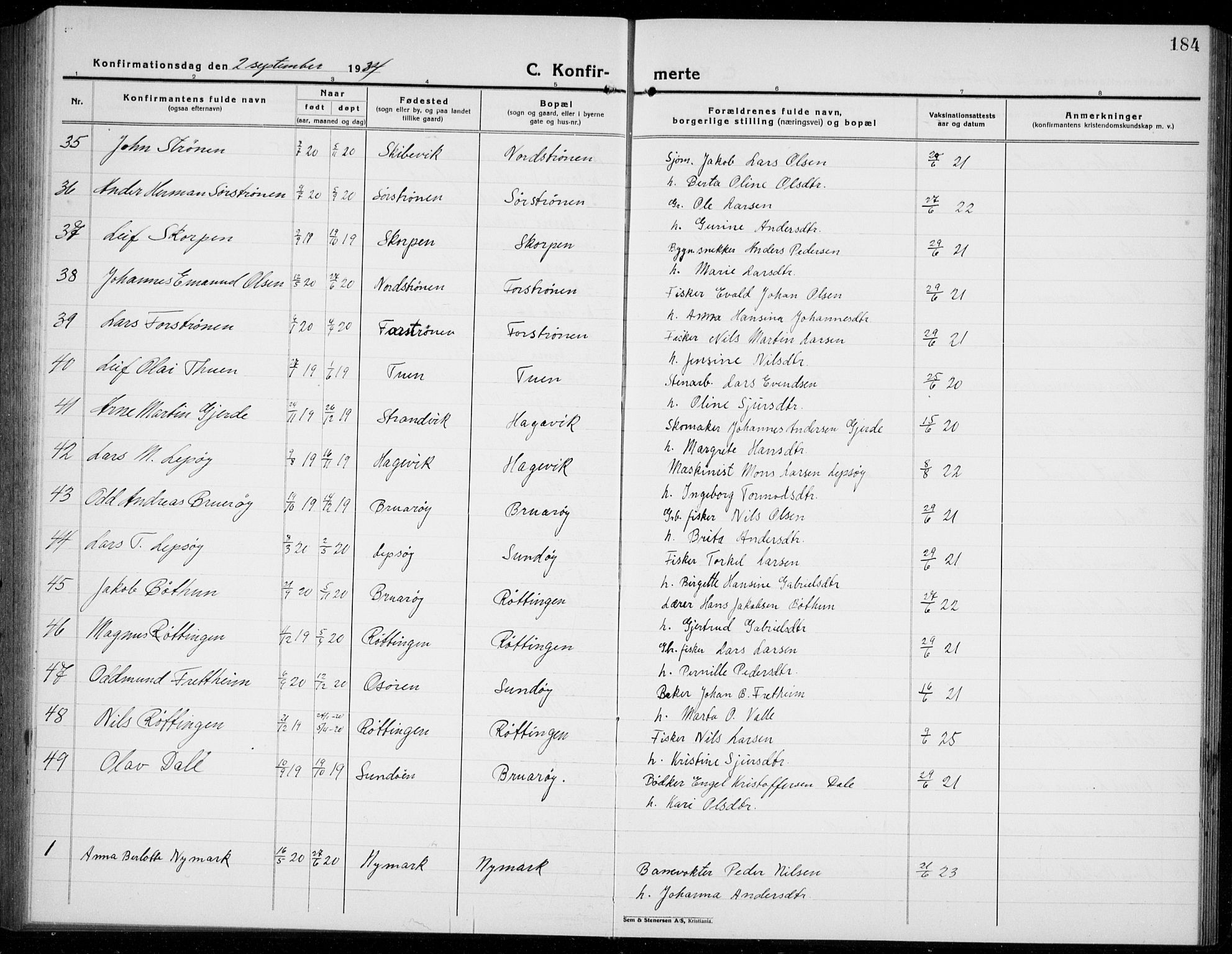 Os sokneprestembete, AV/SAB-A-99929: Parish register (copy) no. A 5, 1923-1941, p. 184