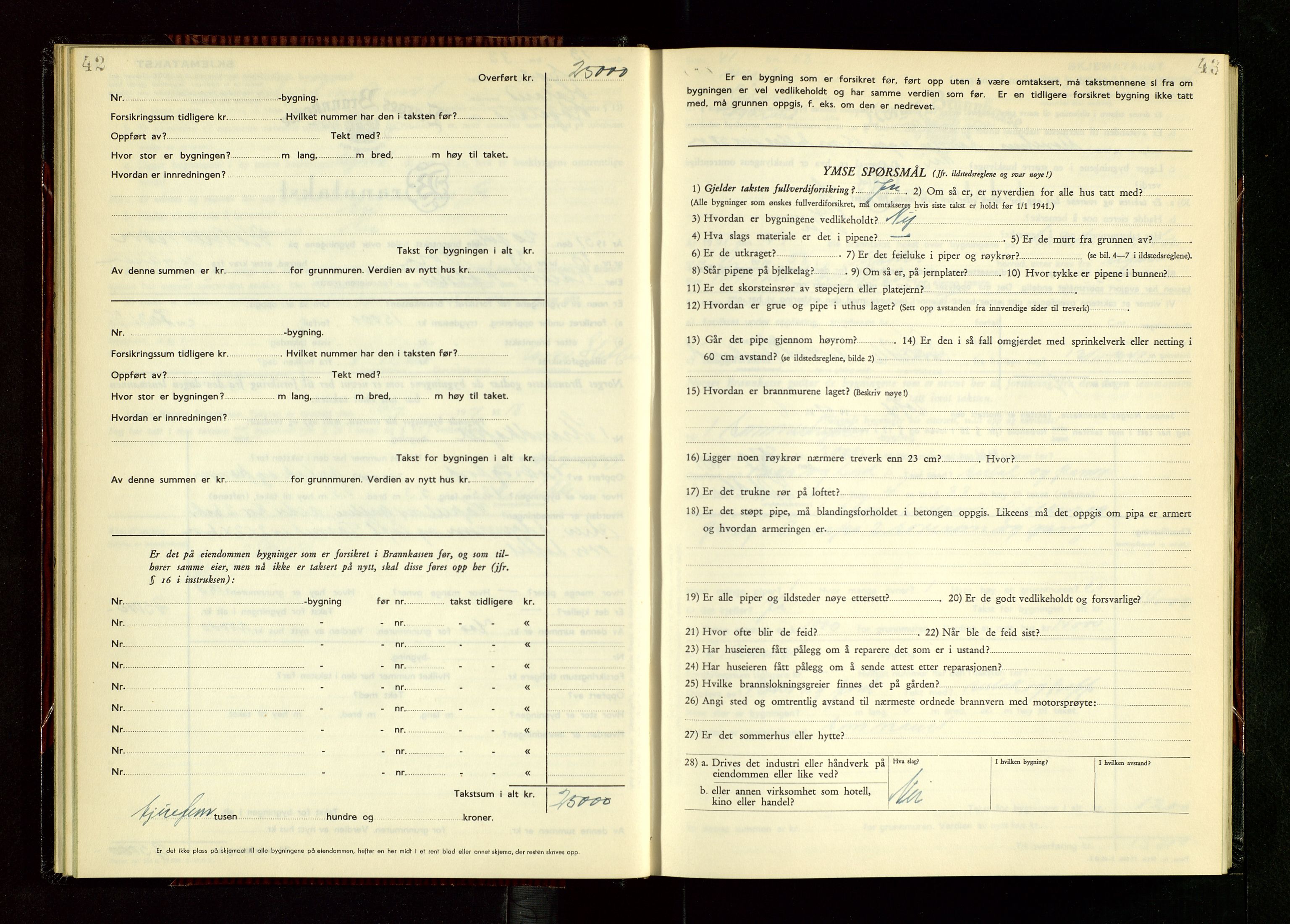 Håland lensmannskontor, AV/SAST-A-100100/Gob/L0014: "Branntakstprotokoll" - skjematakst, 1951-1955, p. 42-43