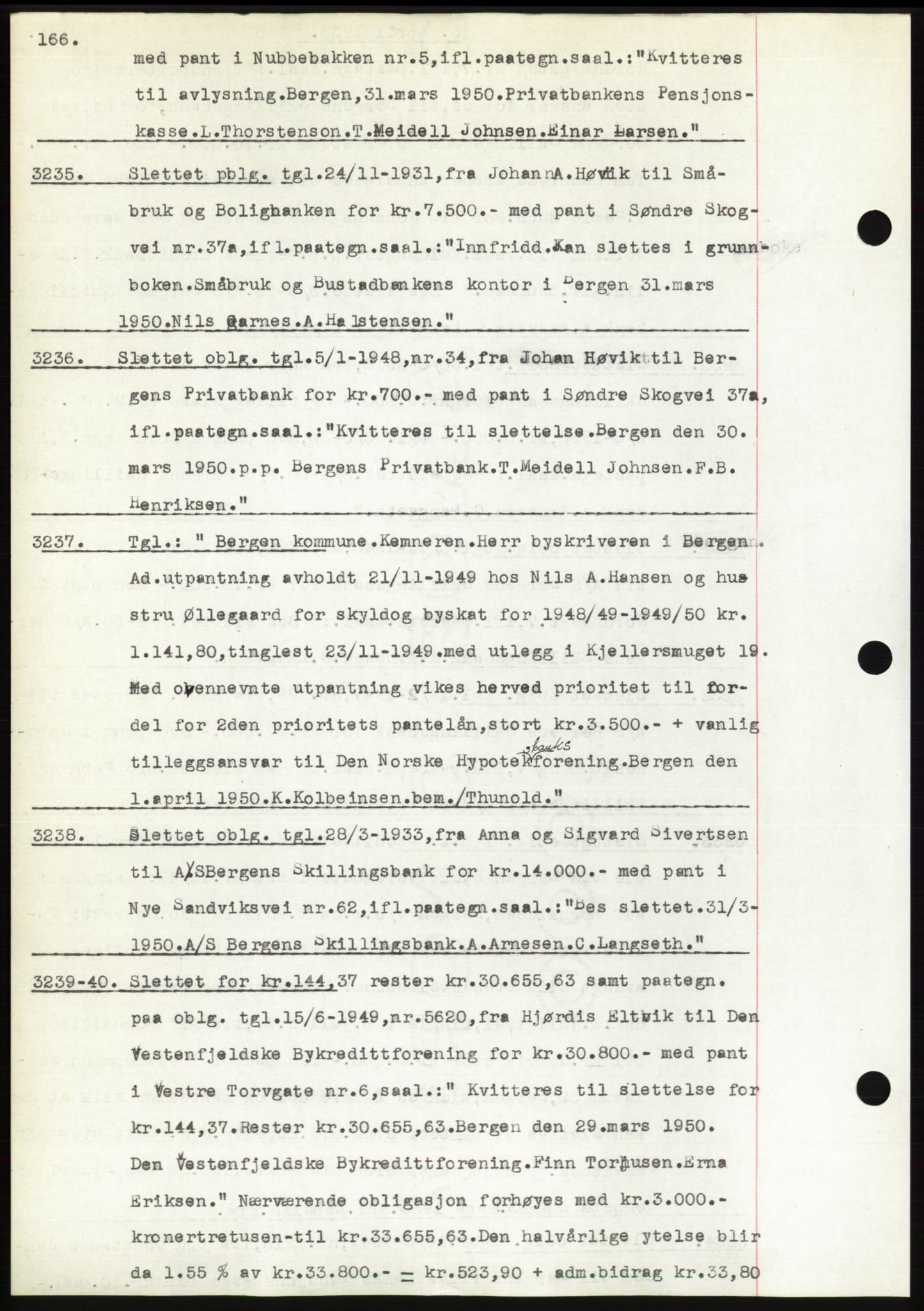 Byfogd og Byskriver i Bergen, AV/SAB-A-3401/03: Mortgage book no. C 38, 1949-1950, Diary no: : 3235/1950