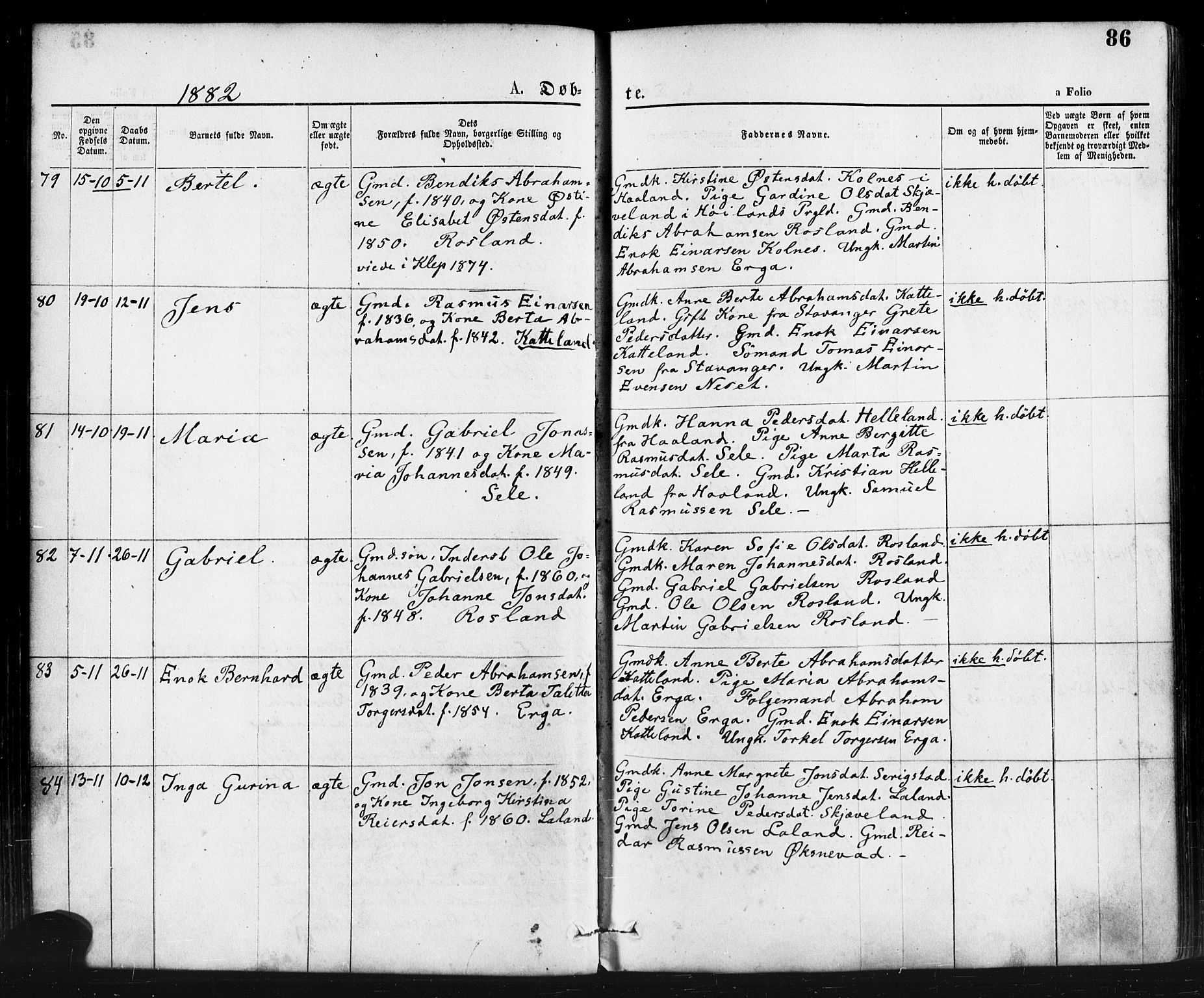 Klepp sokneprestkontor, AV/SAST-A-101803/001/3/30BA/L0006: Parish register (official) no. A 6, 1871-1885, p. 86