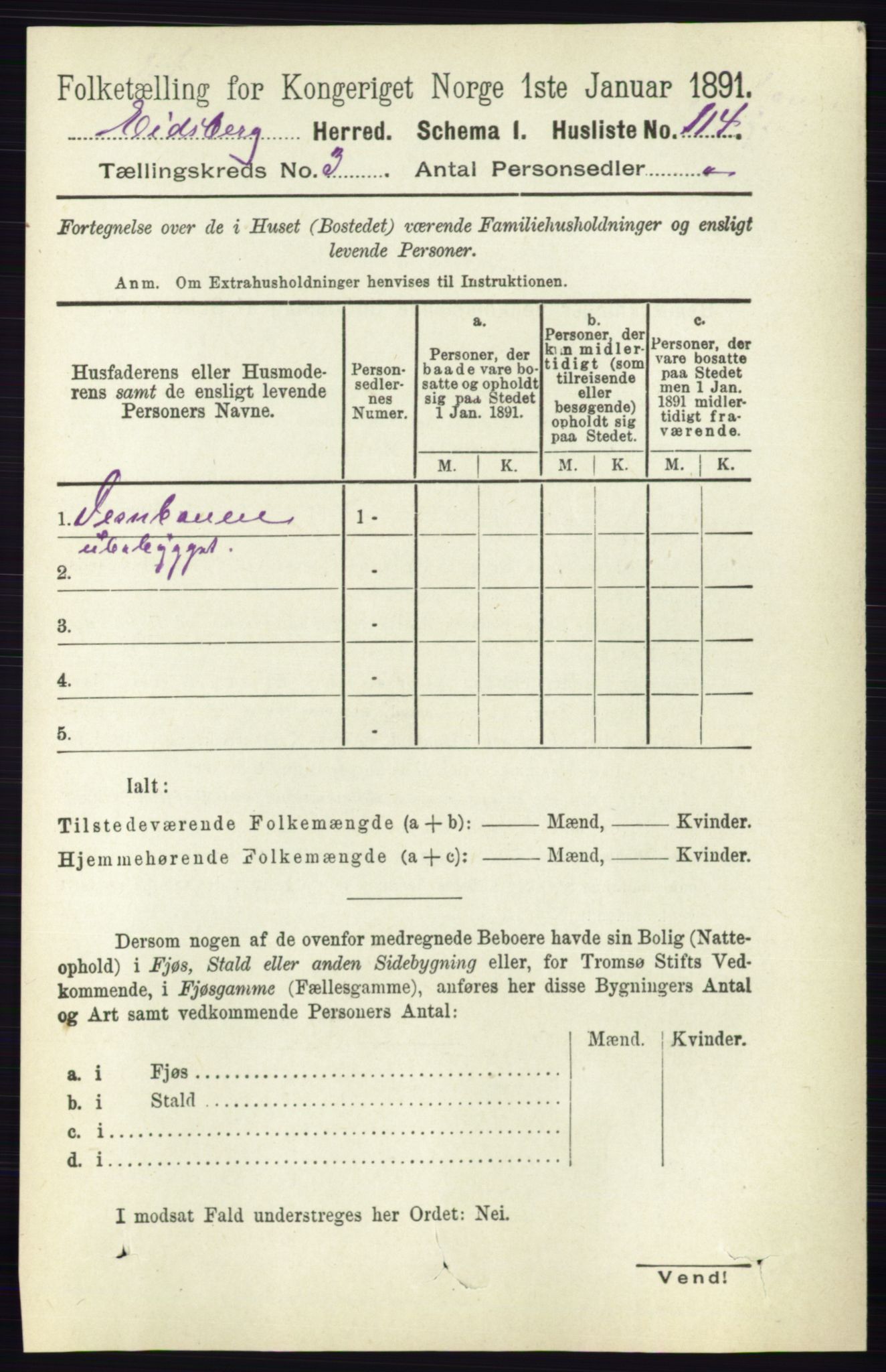 RA, 1891 census for 0125 Eidsberg, 1891, p. 1450