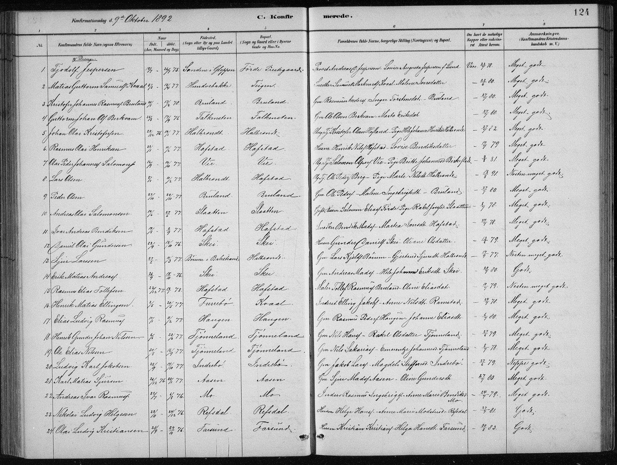 Førde sokneprestembete, SAB/A-79901/H/Hab/Haba/L0002: Parish register (copy) no. A 2, 1881-1898, p. 124