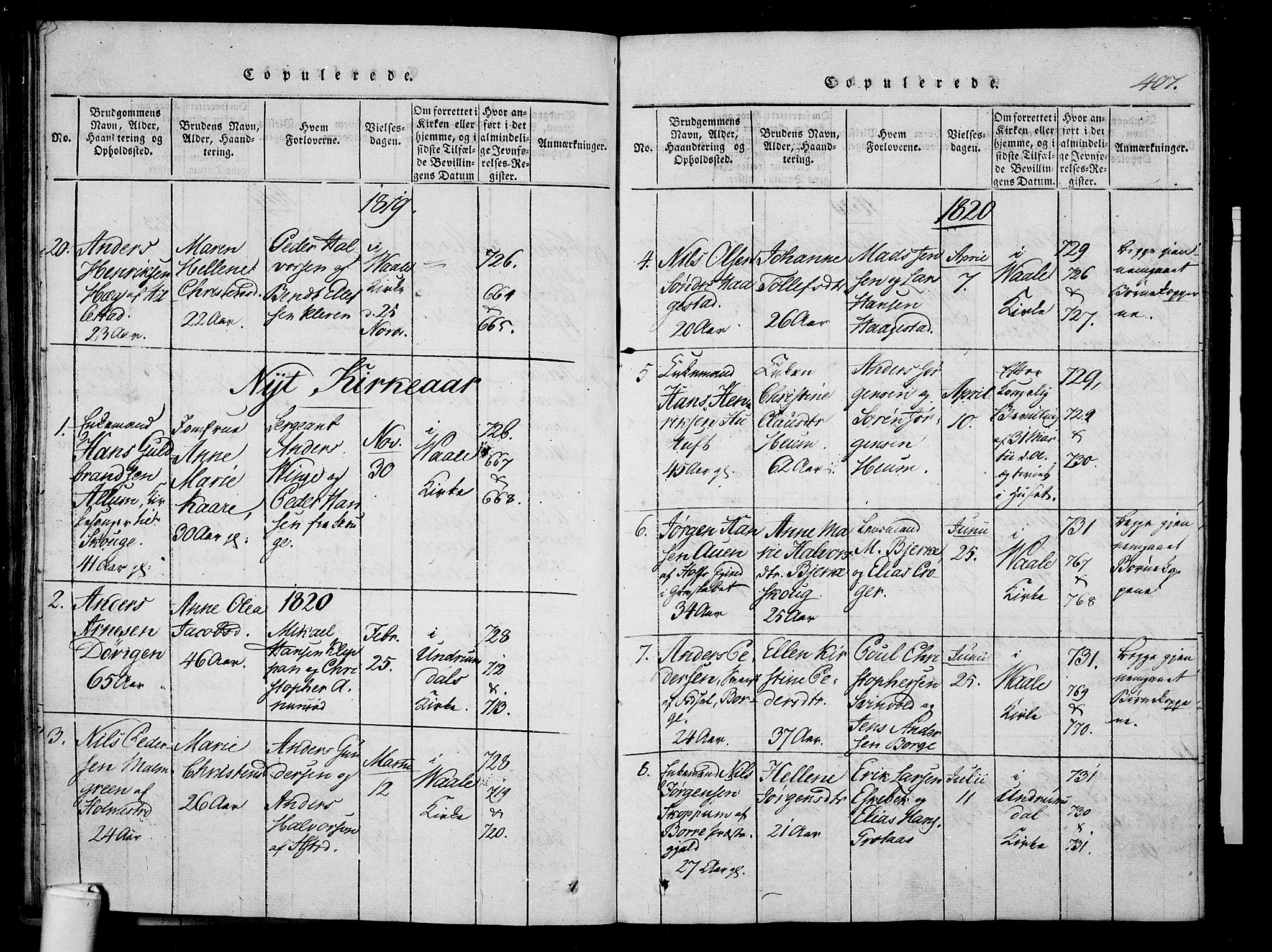 Våle kirkebøker, AV/SAKO-A-334/F/Fa/L0007: Parish register (official) no. I 7, 1814-1824, p. 406-407