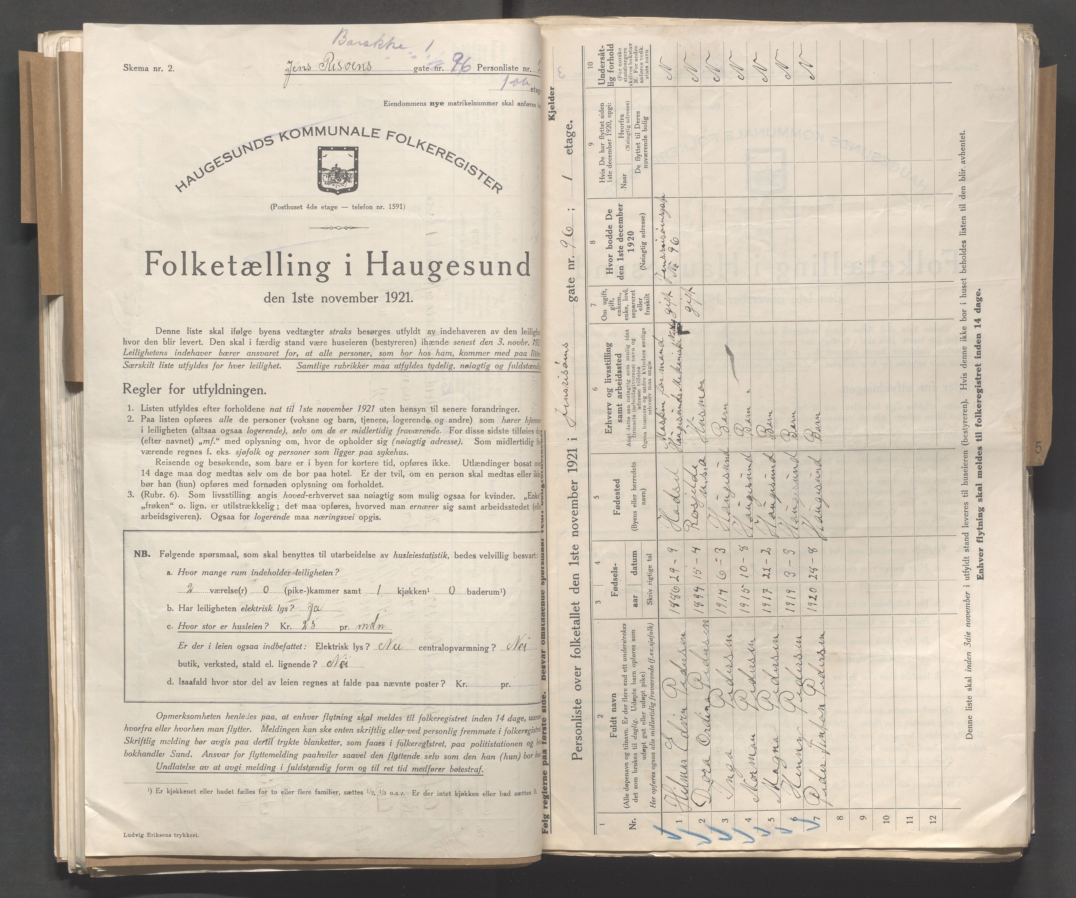 IKAR, Local census 1.11.1921 for Haugesund, 1921, p. 6707