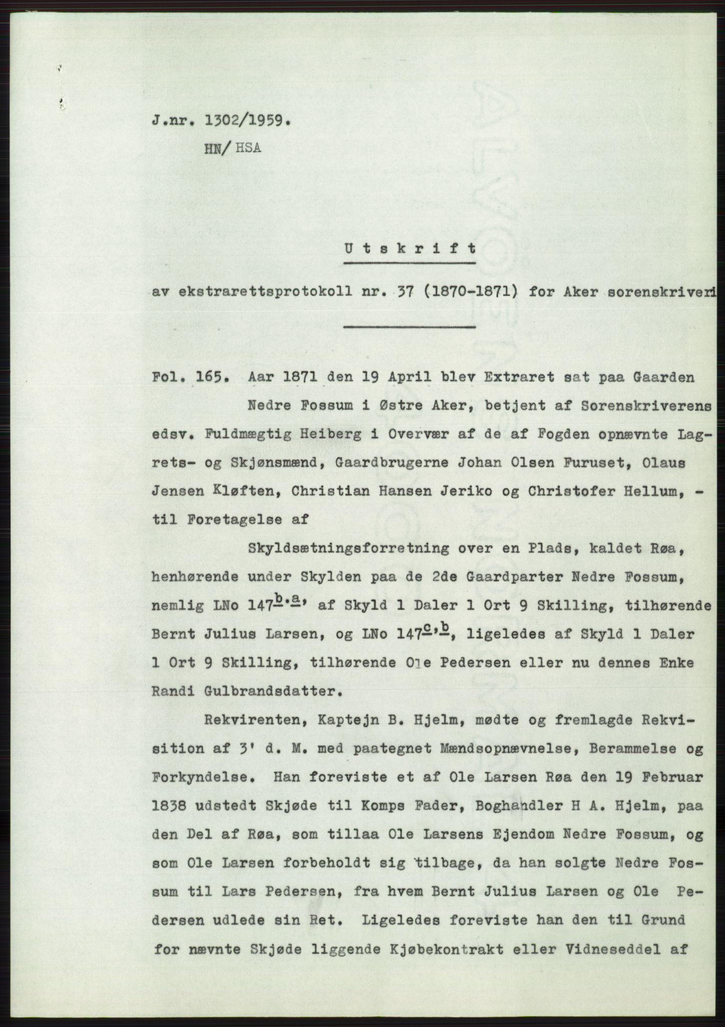 Statsarkivet i Oslo, AV/SAO-A-10621/Z/Zd/L0010: Avskrifter, j.nr 753-1498/1959, 1959, p. 232