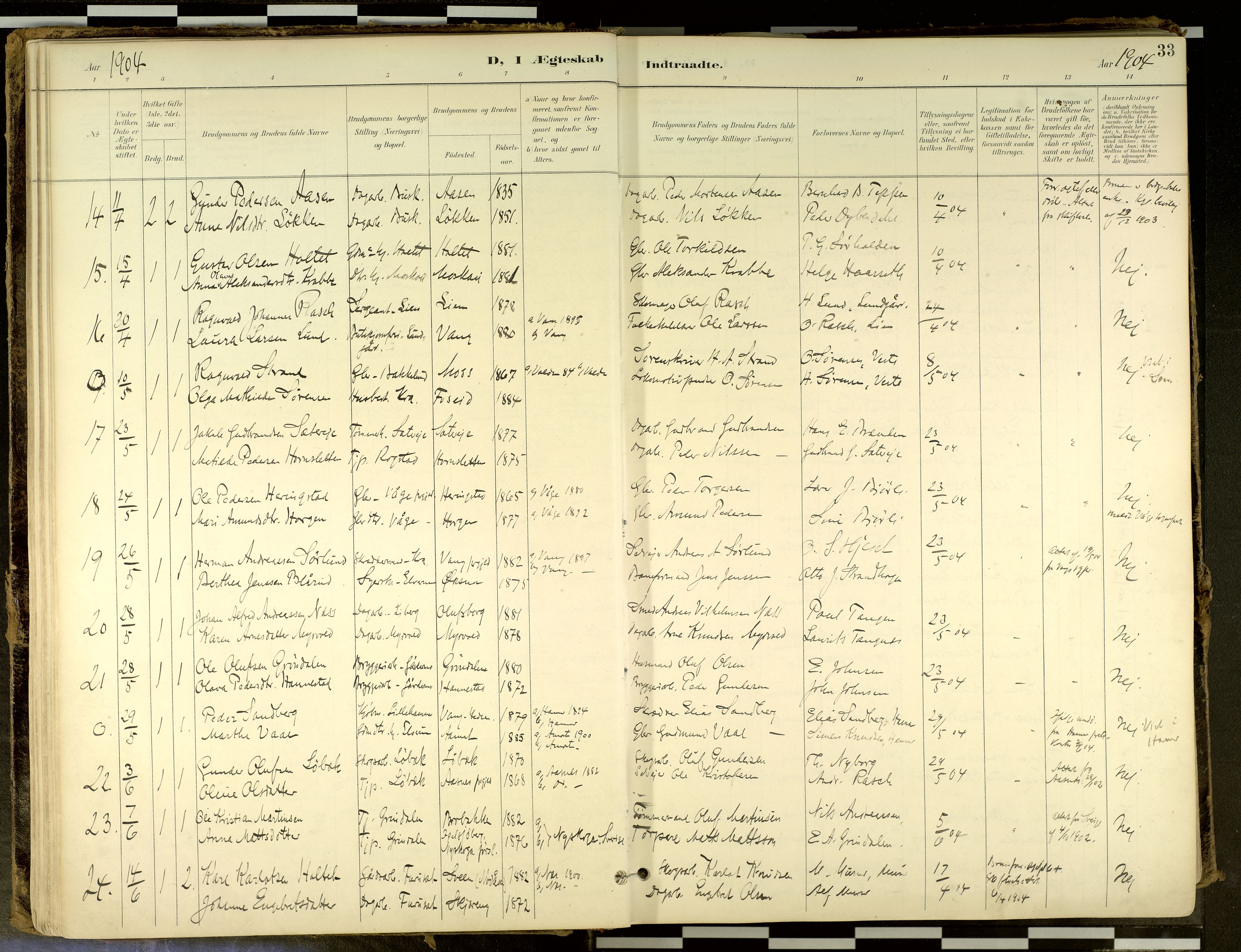 Elverum prestekontor, SAH/PREST-044/H/Ha/Haa/L0018: Parish register (official) no. 18, 1894-1914, p. 33