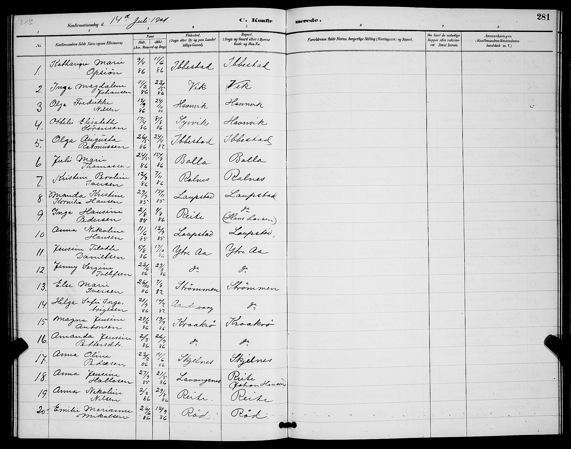Ibestad sokneprestembete, SATØ/S-0077/H/Ha/Hab/L0008klokker: Parish register (copy) no. 8, 1890-1903, p. 281