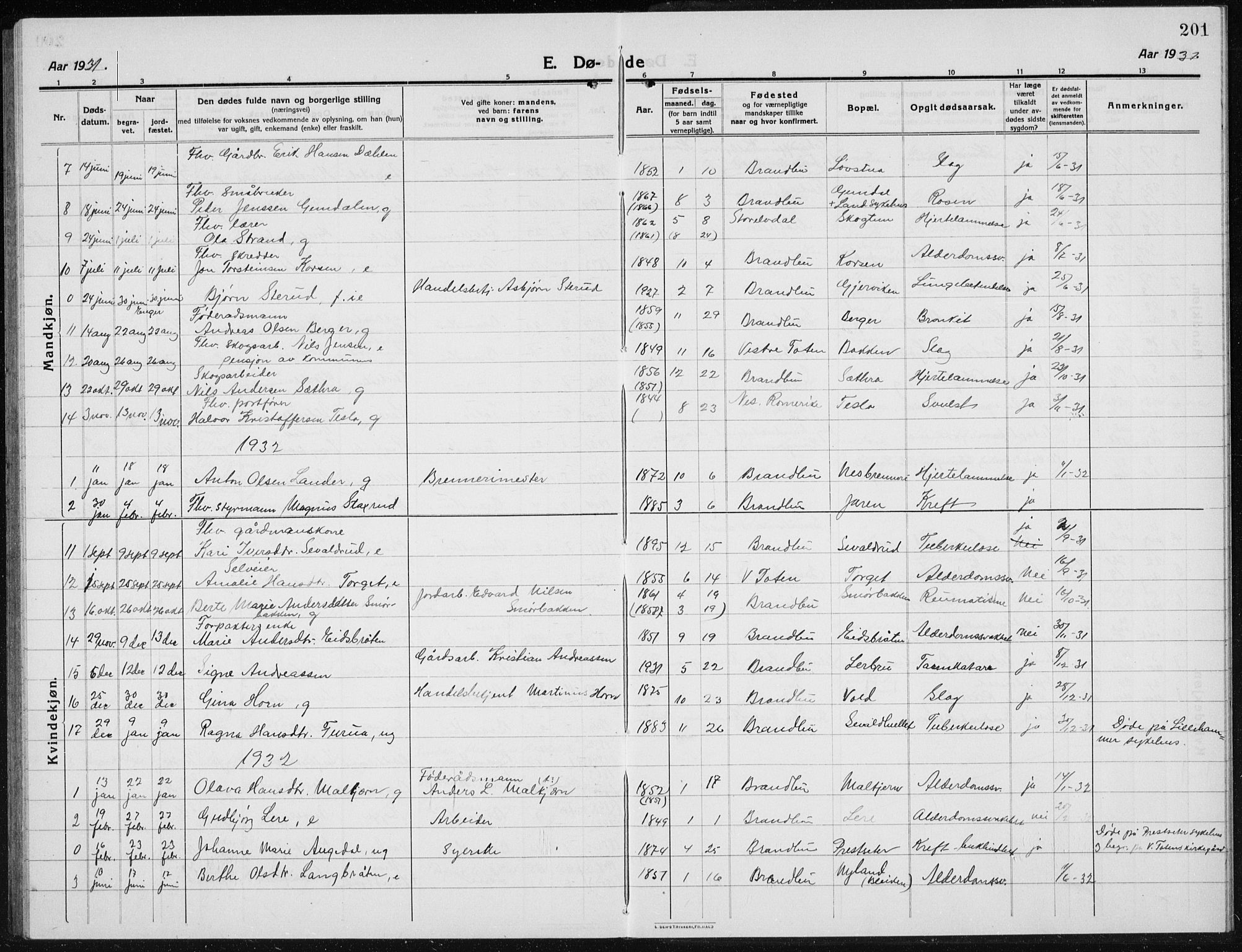Brandbu prestekontor, SAH/PREST-114/H/Ha/Hab/L0001: Parish register (copy) no. 1, 1914-1937, p. 201